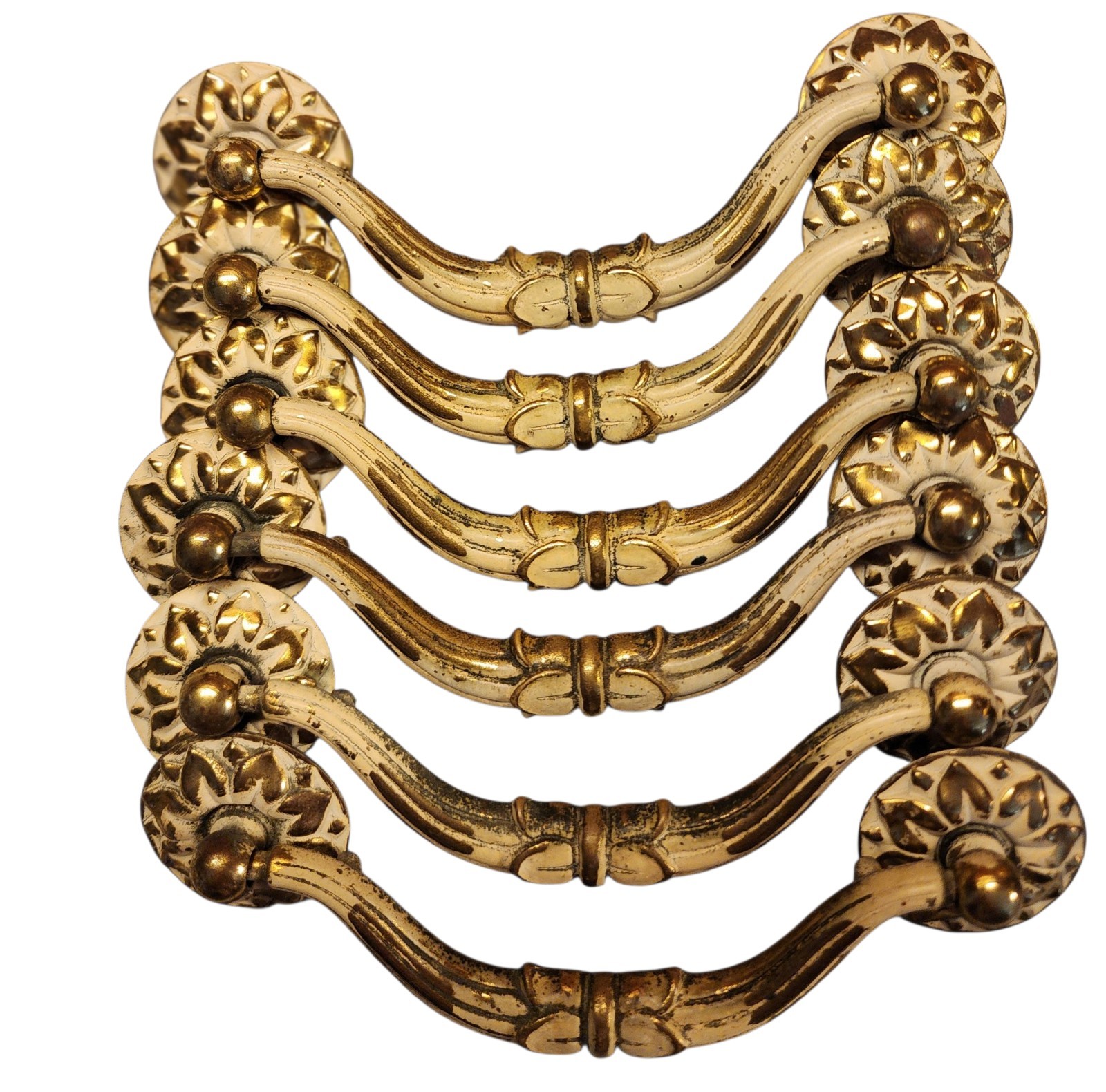 6 brass drop bail drawer pulls antique