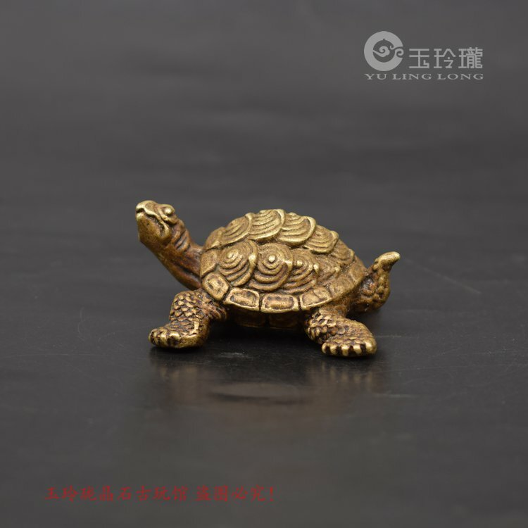 Collection Chinese Solid Brass Gold Turtle Ornaments Bronze Tea Pet Copper Art