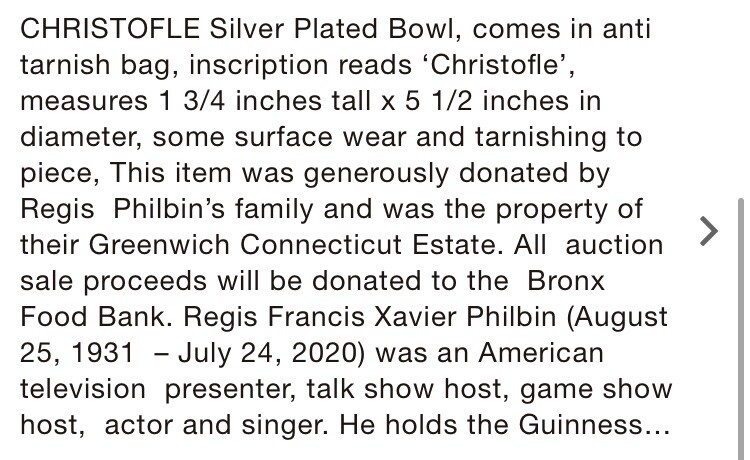 Christofle Malmaison Silver Serving Bowl Owned By Regis Philbin