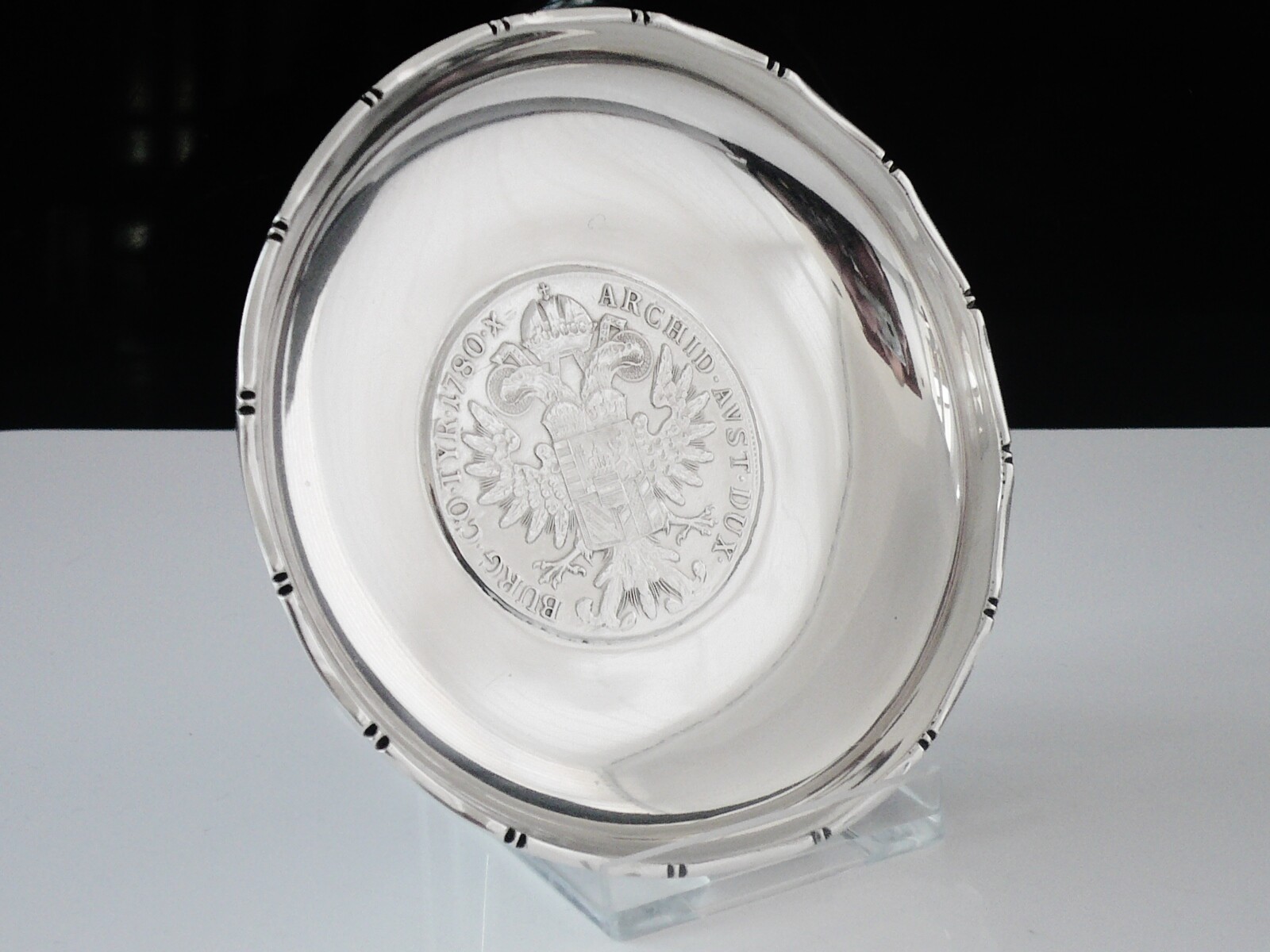 Chinese Export Silver Coin Dish, WAI KEE, 1780 Maria Theresia Thaler