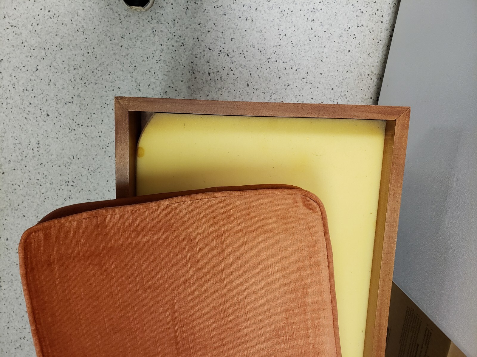 PAIR Of Vintage Orange Velvet & Wood Benches