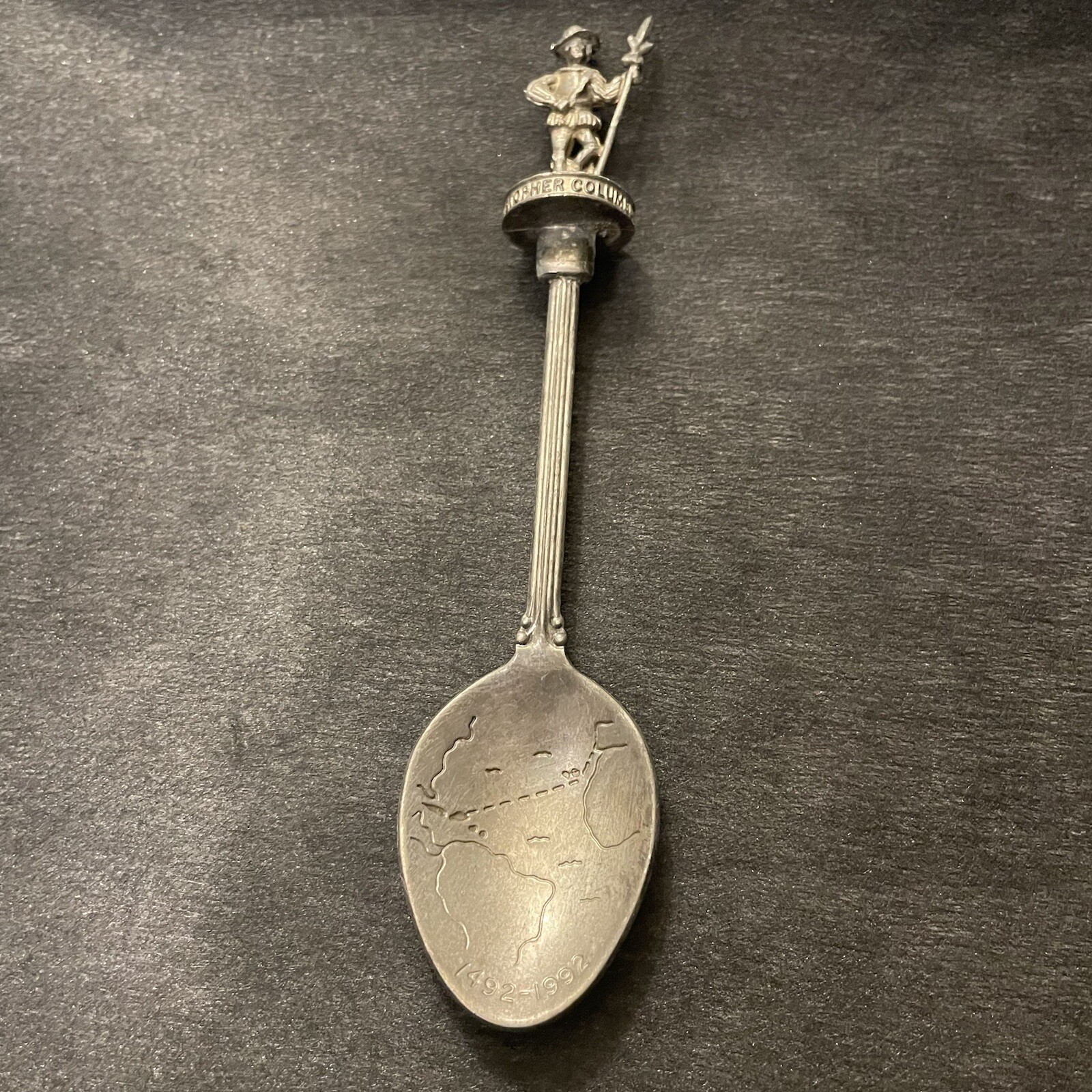 Christopher Columbus Silver Plated Souvenir Spoons Set Of 4 Map Detail Vintage