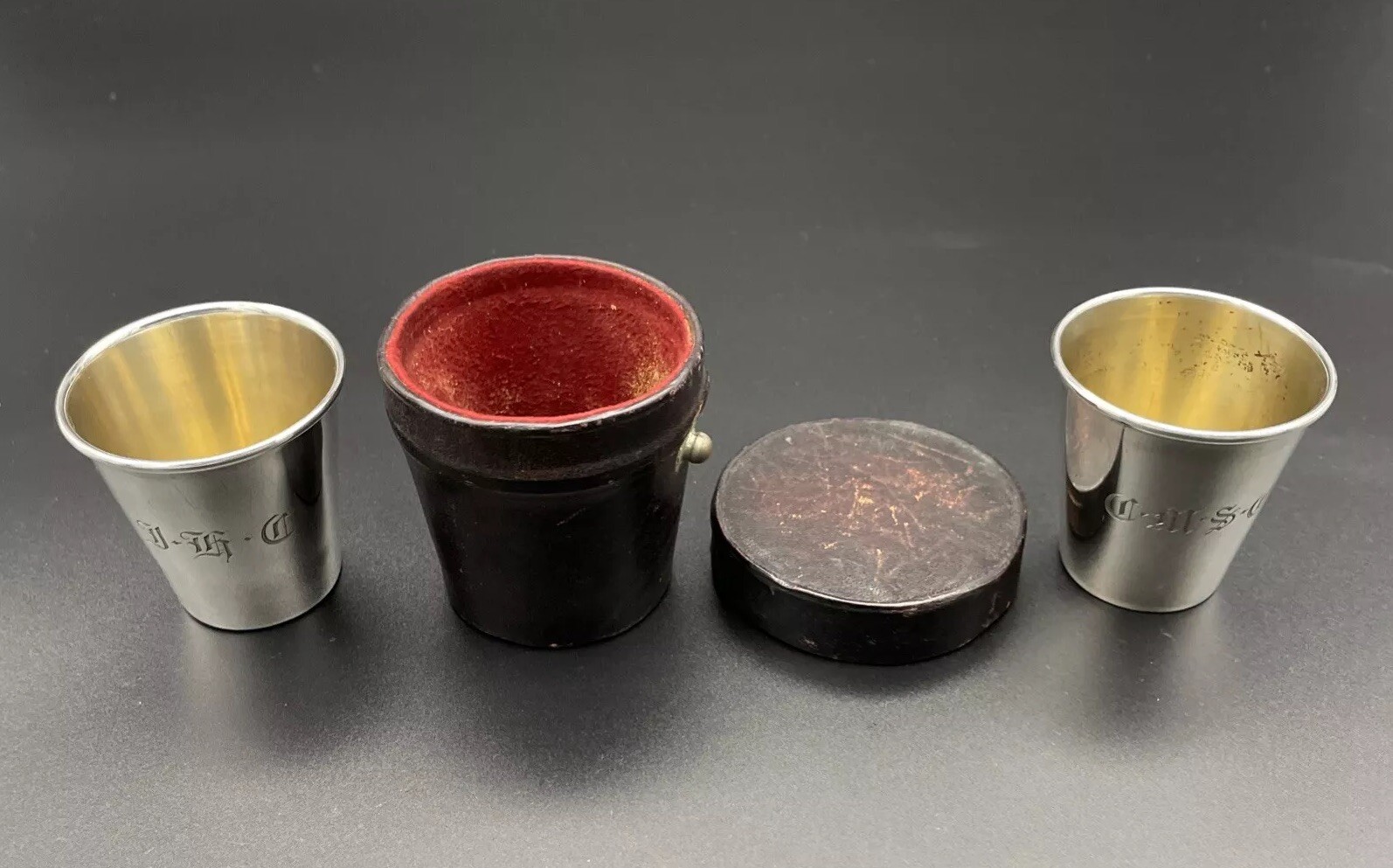 Unusual 2Pc Sterling Silver Shot Glass / Cordial Set Barware William Kerr