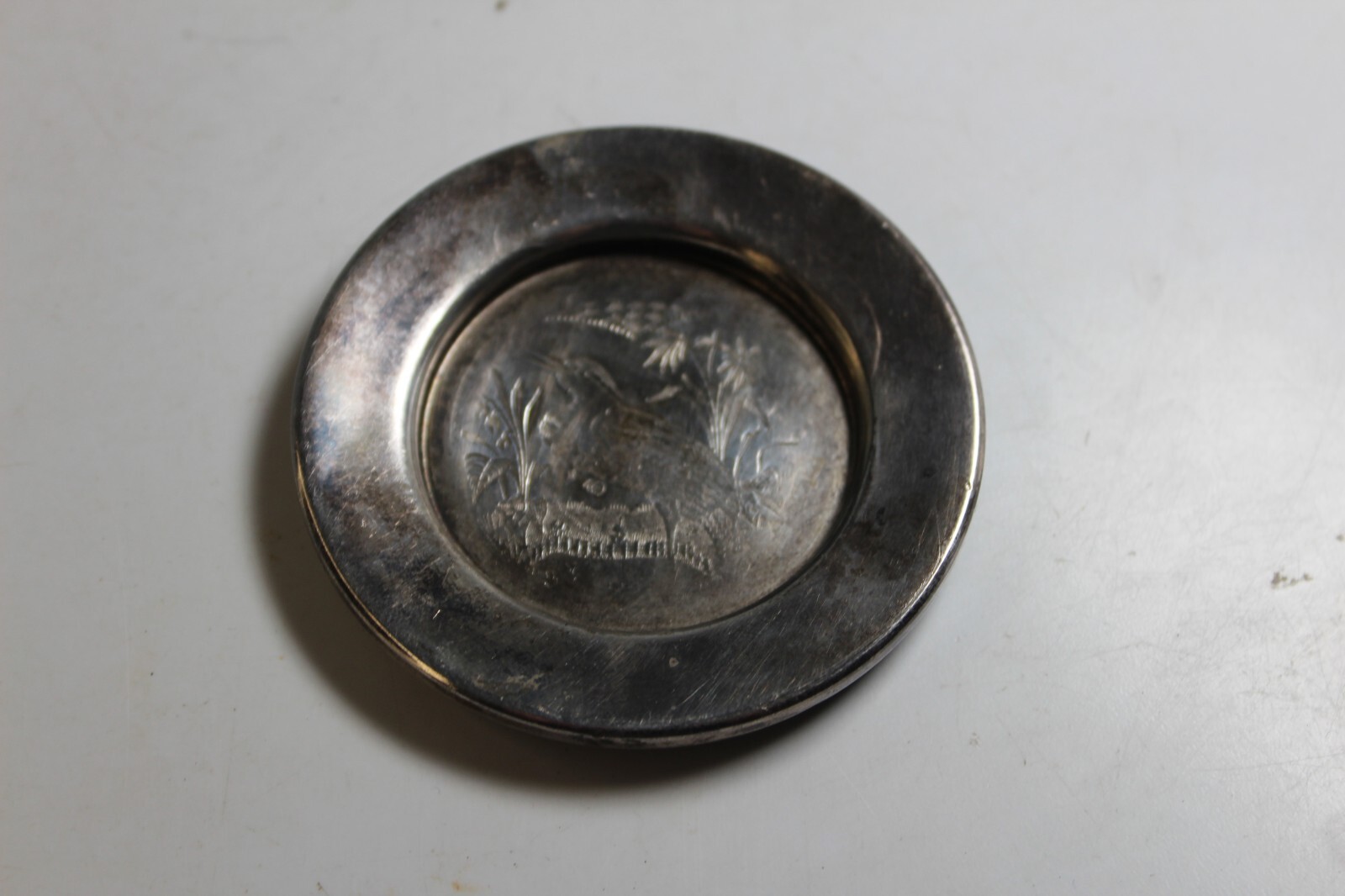 Antique Victorian E G Webster Silver Plate 2.75″ Minatare Tray or Pin Dish Bird