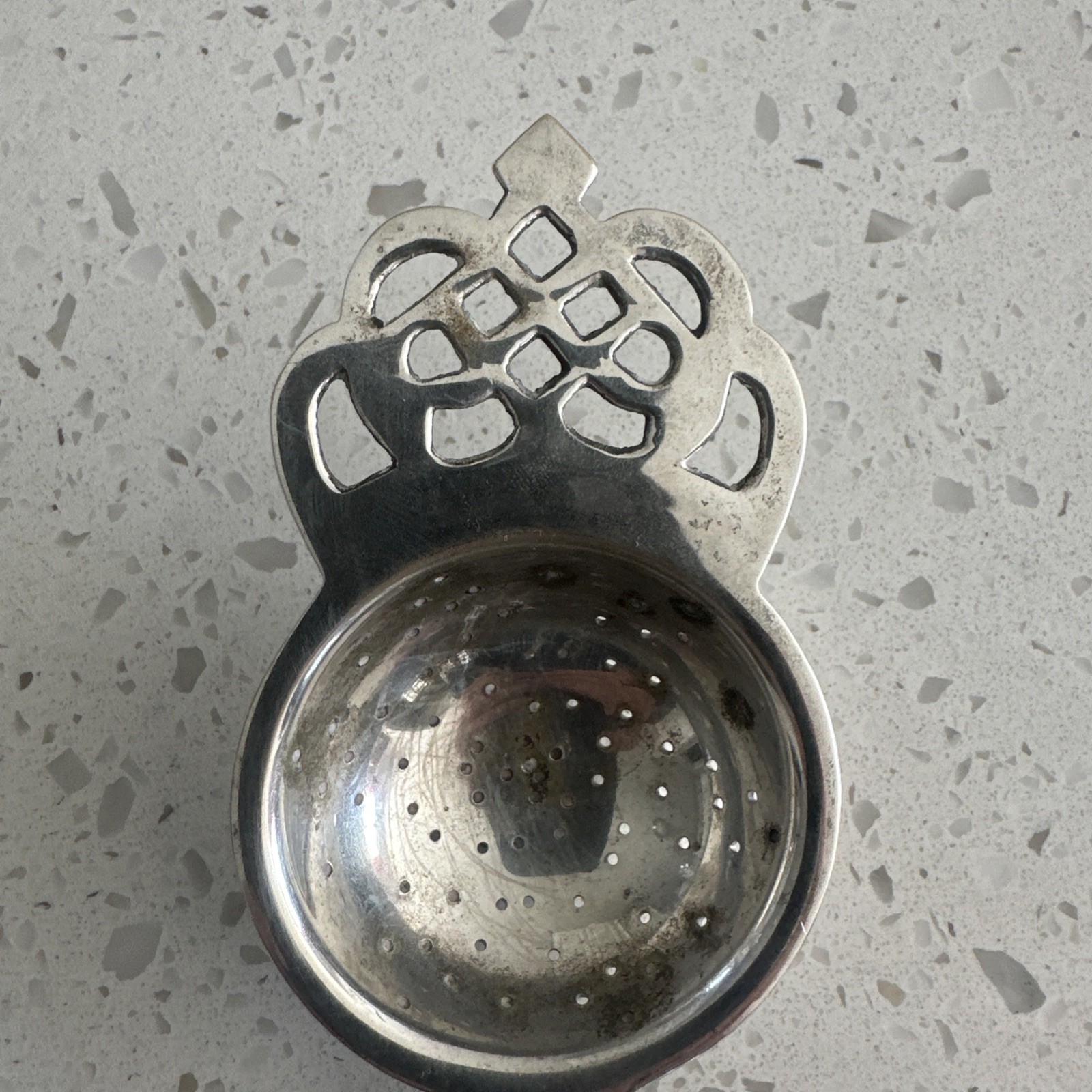 Antique Silver Plated Tea Strainer With Handle – Crown Design 6”