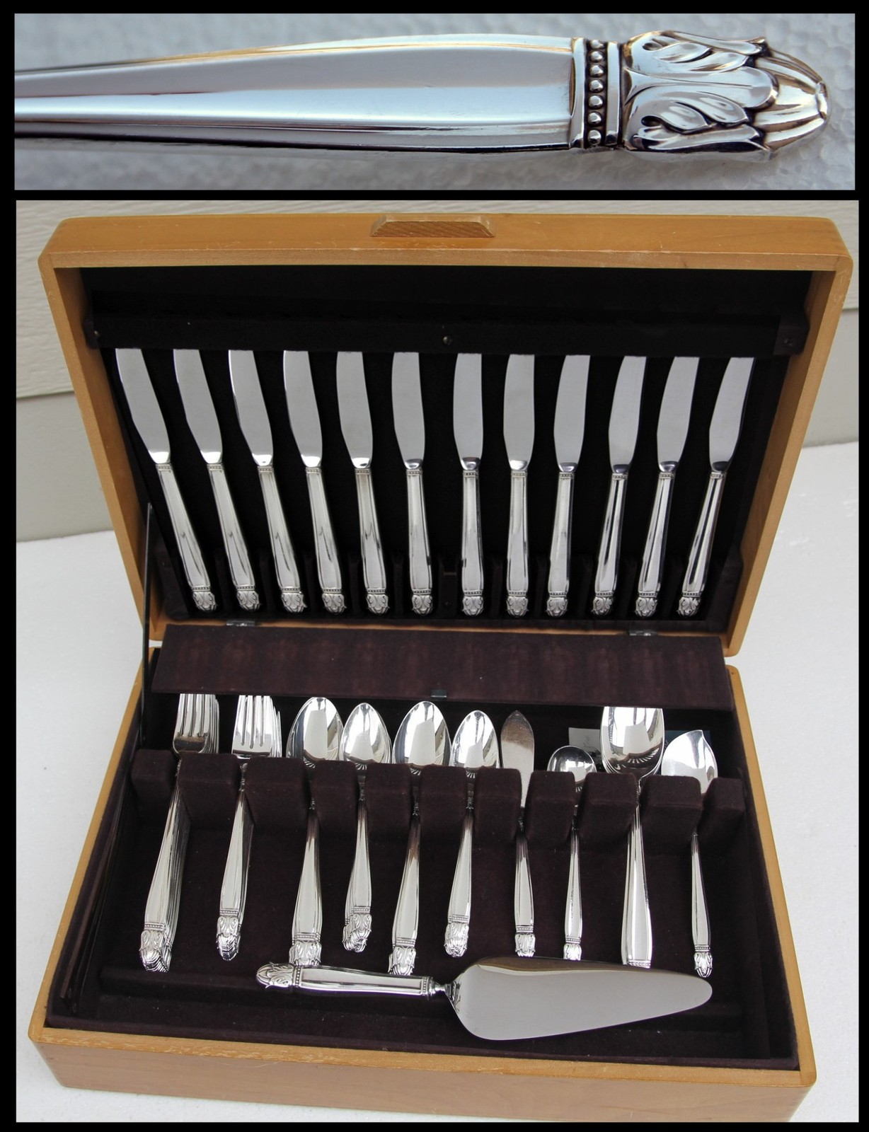 Antique 1938 Danish Princess Silverplate 68 PC Set Service for 12 +Case MSRP$772