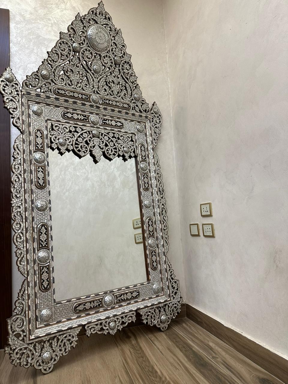 RARE Vintage 83” Syrian Mother of Pearl Inlay Mirror – Handcrafted Masterpiece