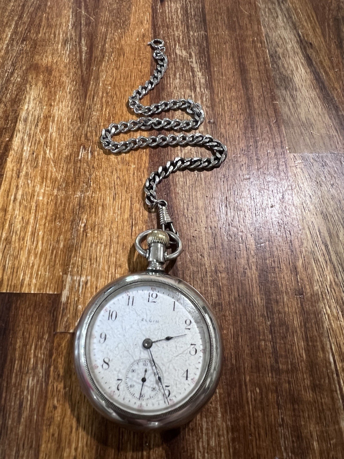 1906 Elgin Gentleman’s Pocket Watch Running! Size: 16, 7 Jewels, Silver W/Chain