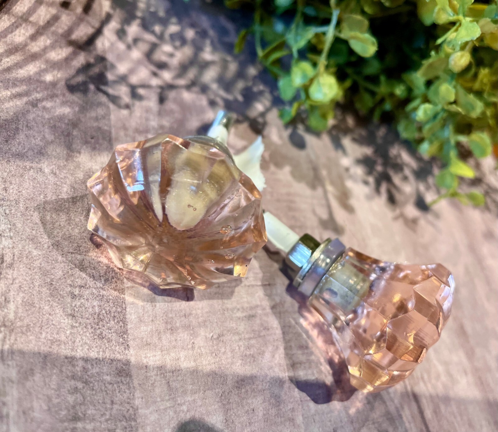 2 VTG Pink Depression Cut Glass Drawer Cabinet Door Knobs Furniture Hardware