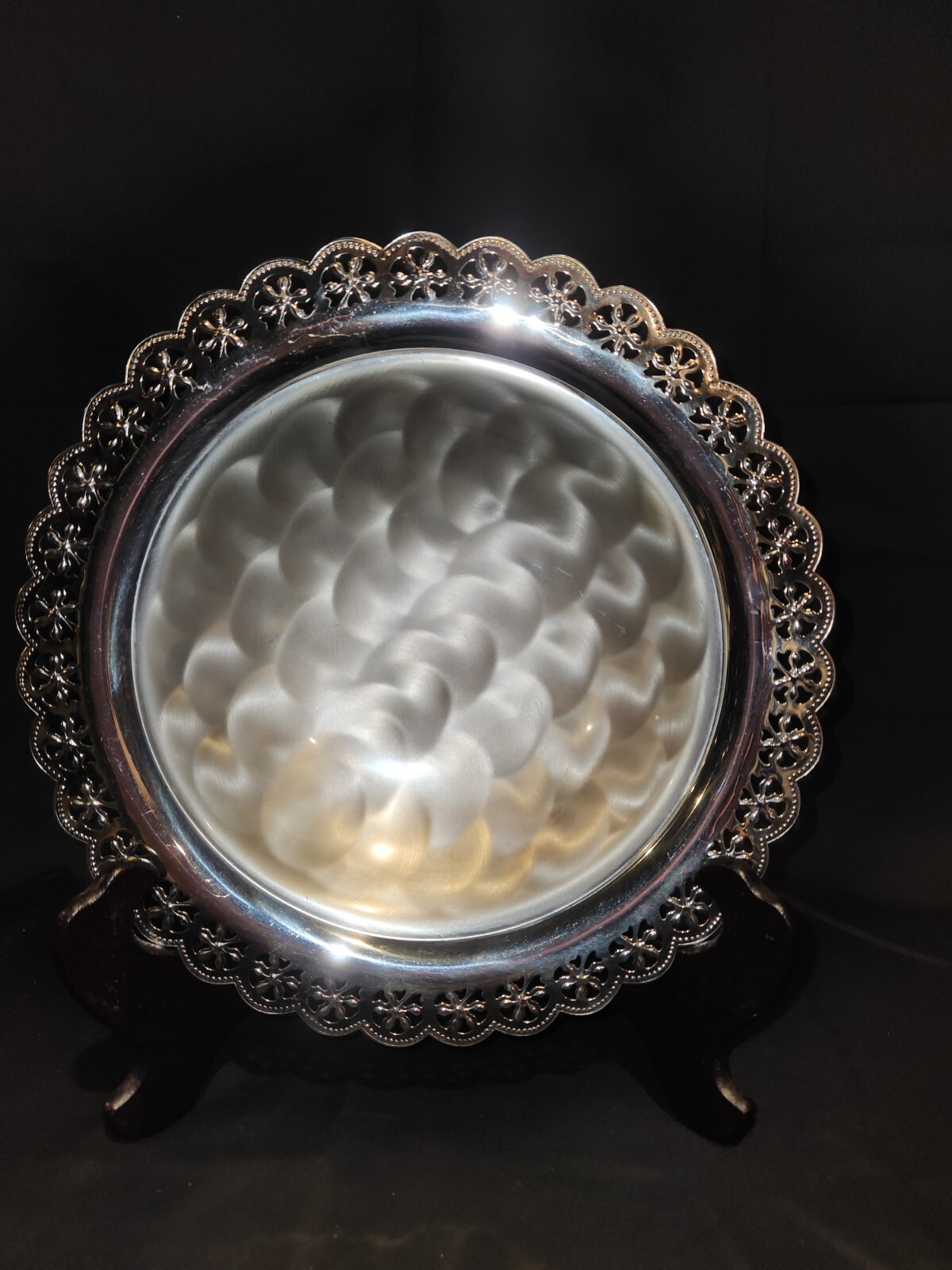 HANDFINISHED Silverplated 12″ Bowl with three feet – 2.5″ tall