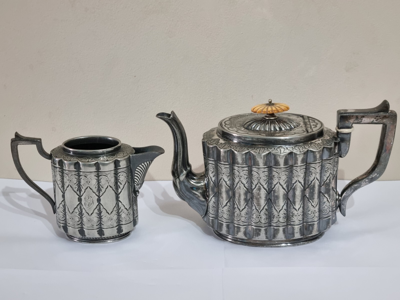 RARE & HEAVY Edward VII Silver Plated Afternoon Teapot and Milk Jug Set 1902