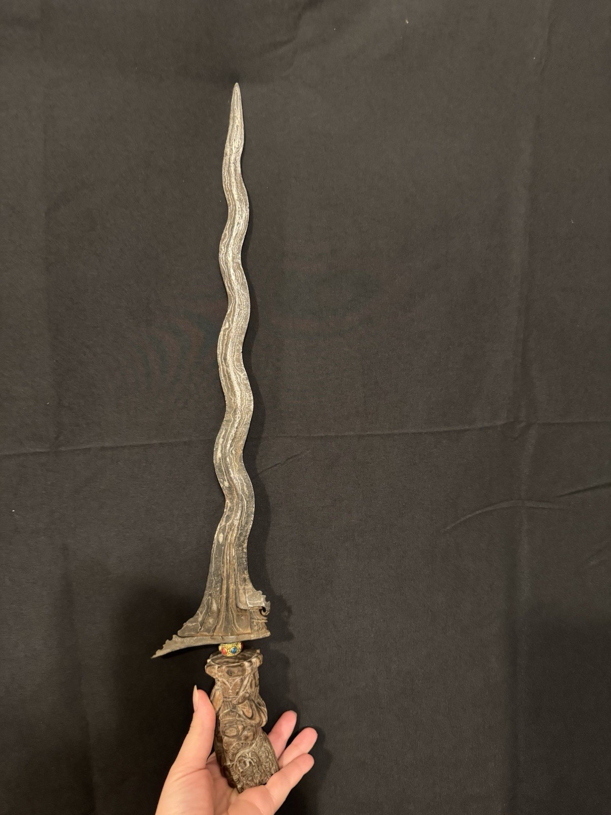 Antique Malaysian Malaya Damascus Javanese Keris Kris Dagger Knife 13” In
