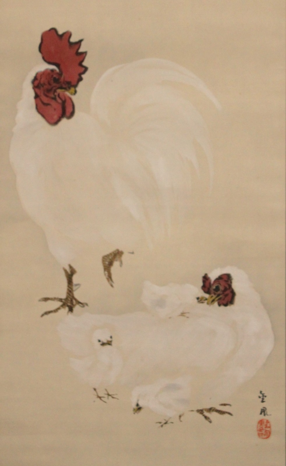 Vintage Japanese Hanging Scroll “Rooster” Ink Painting Signed Tea Ceremony k772