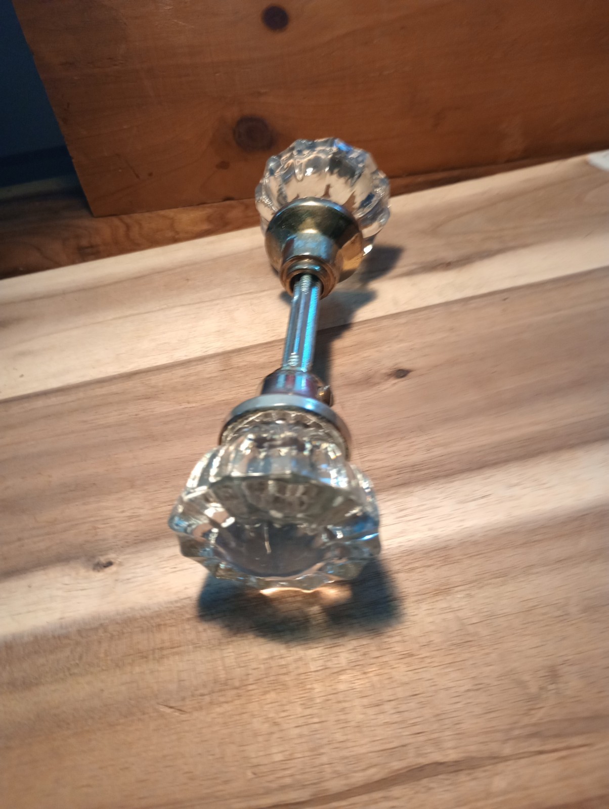 VINTAGE Clear CRYSTAL GLASS and Metal DOORKNOB Set