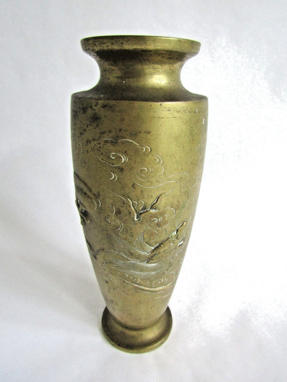antique japanese meiji period brass bronze metal raised dragon vase