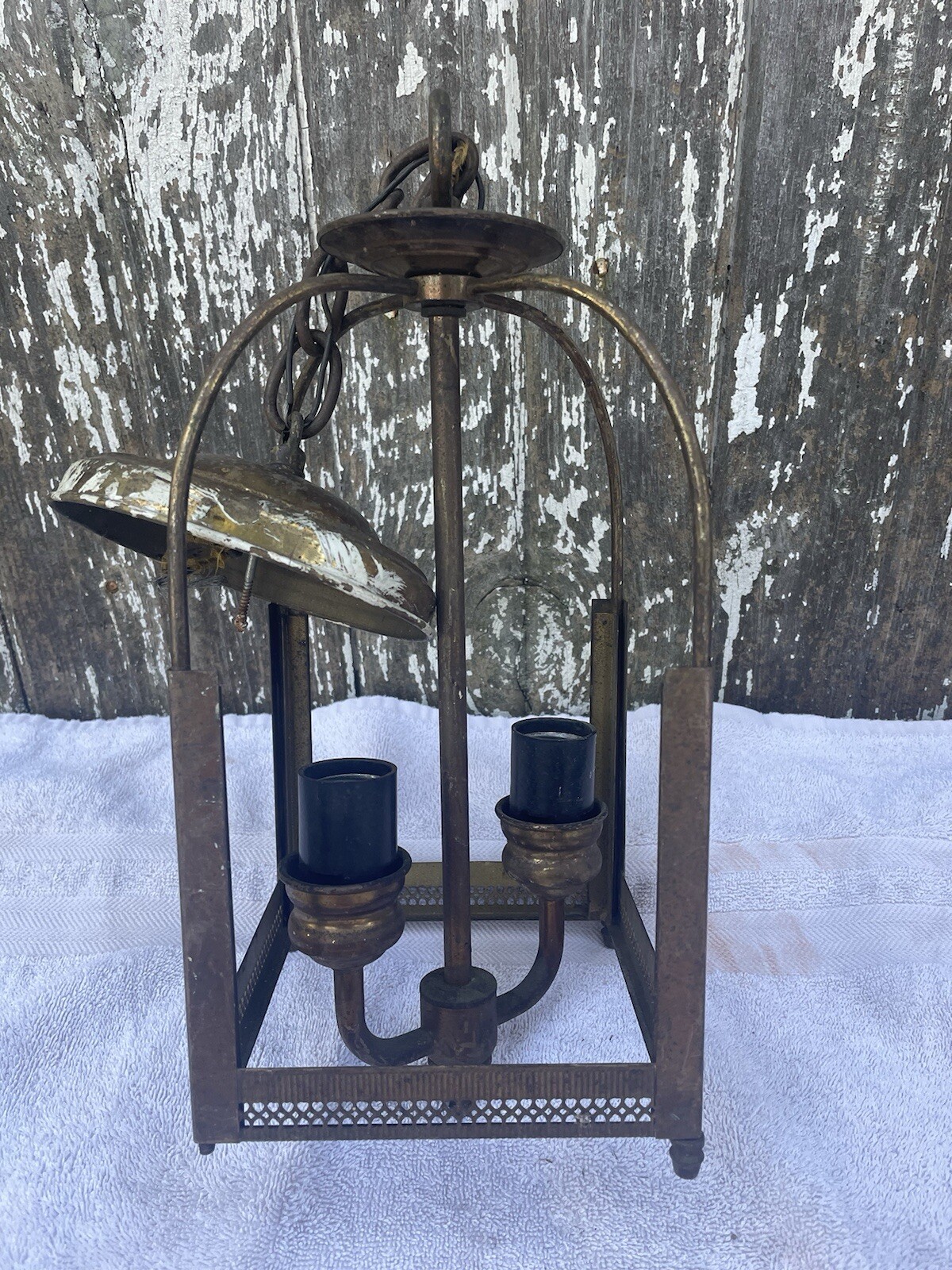 Vintage Brass Hanging Ceiling 2 Bulb Socket Light Fixture Parts Restore