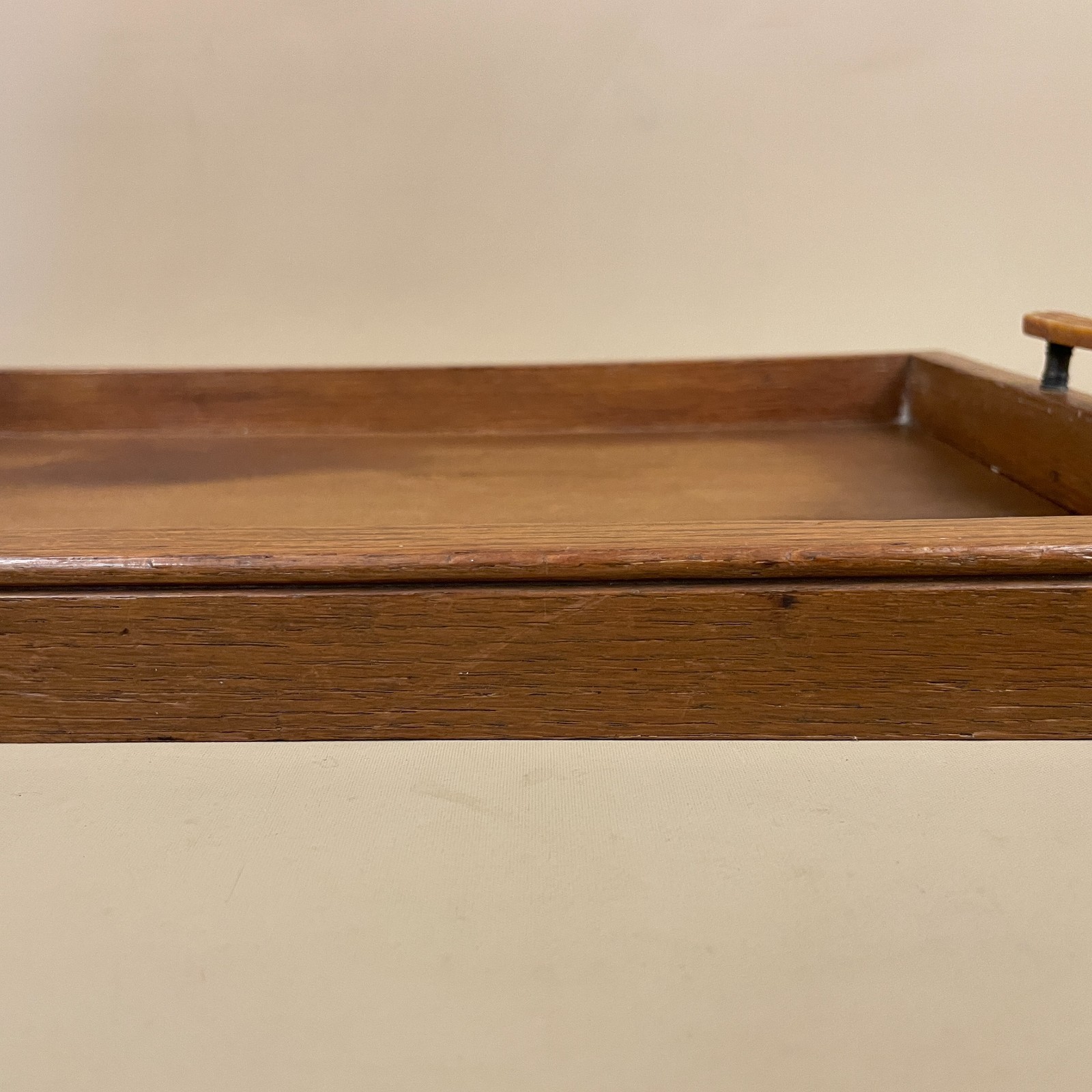 Antique Wooden Tray Wood Display Rectangle Plastic Handles Solid Handmade Brown