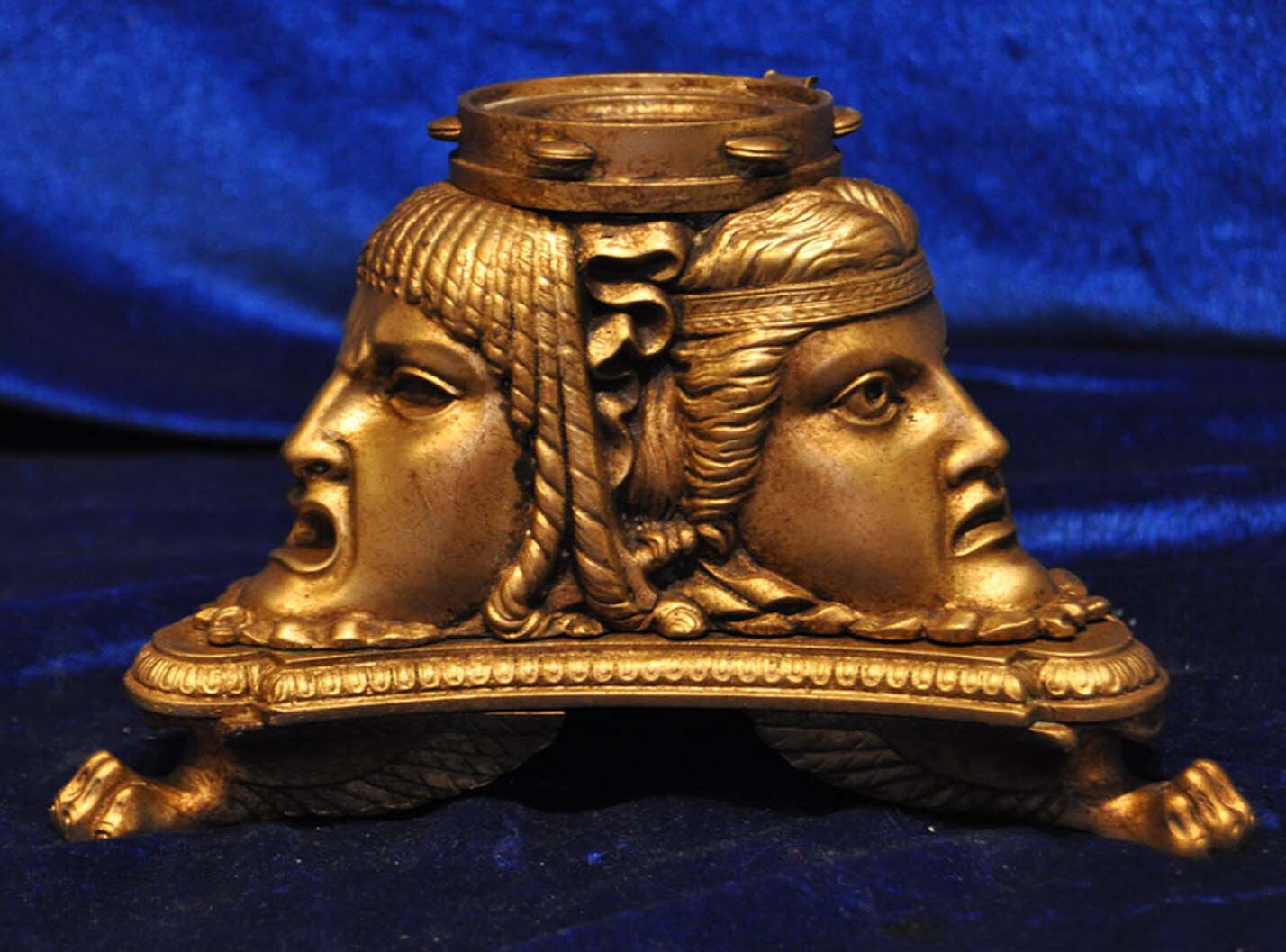 NEOCLASSICAL BRONZE INCENSE BURNER 3 BUSTS BACCHUS GREEK ROMAN ATHENA ORMOLU