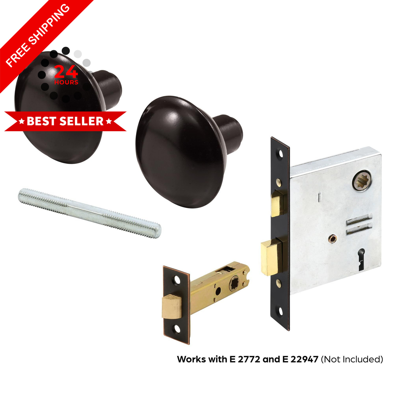 Prime-Line E 2499 Solid Brass Vintage Door Knob Spindle Set, 1 Pack, Bronze
