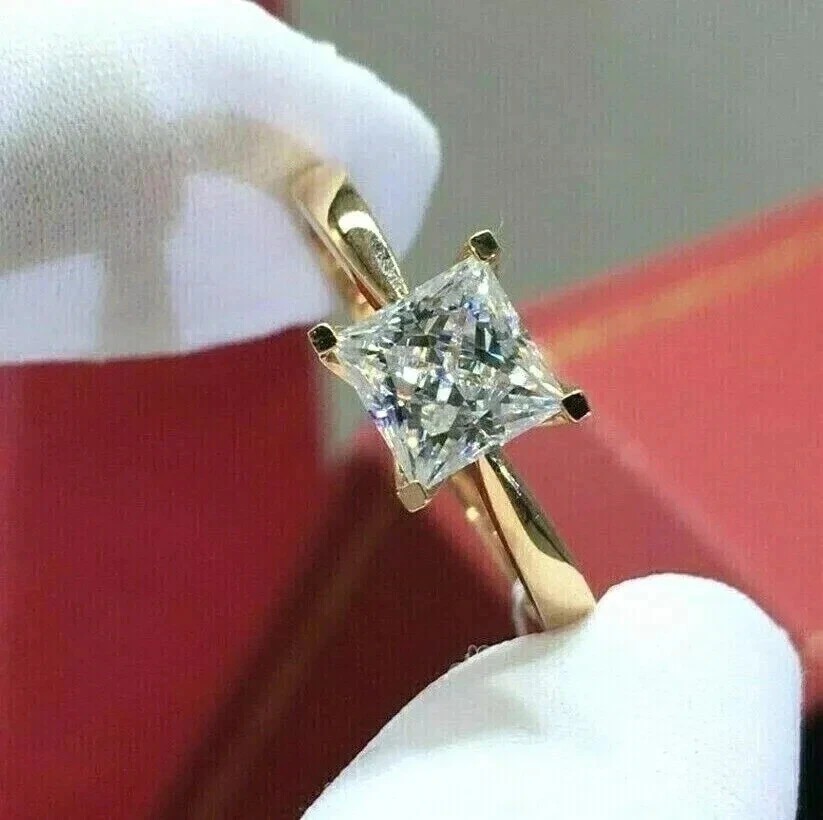 2Ct Princess-Cut Lab Created Solitaire Engagement Ring 14K Yellow Gold Plated