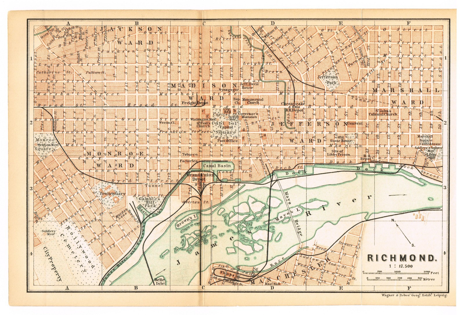 RICHMOND AUTHENTIC MAP 1893 Original Map VIRGINIA map USA