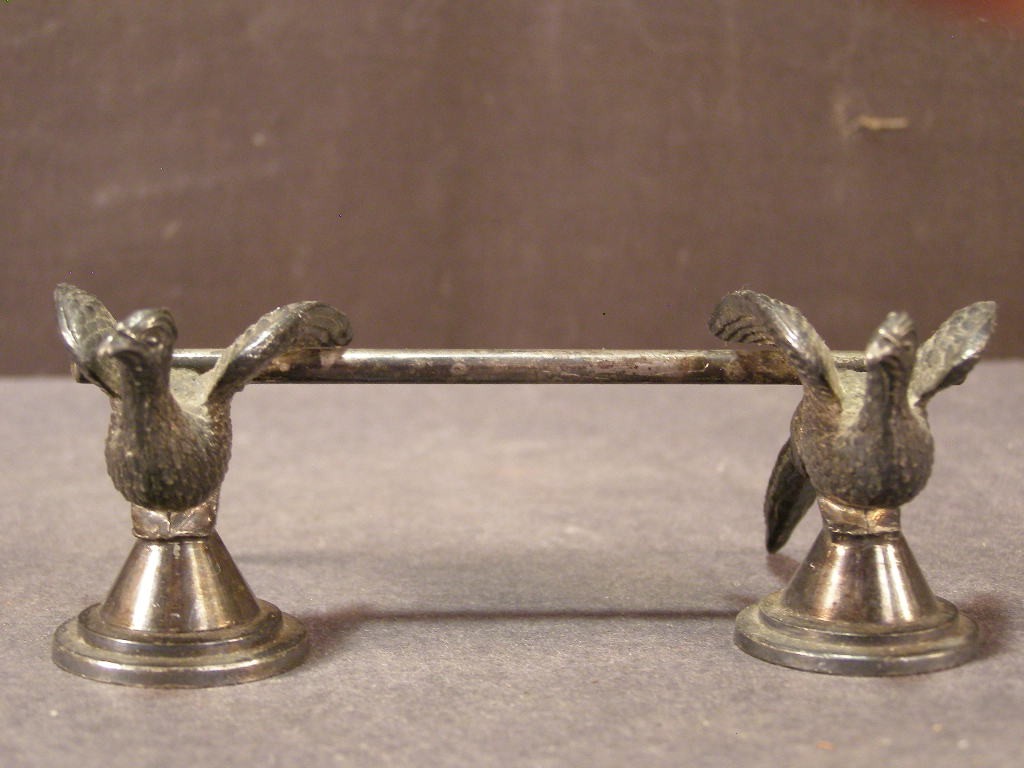~Antique 19 c Victorian Figural Pheasants Silver Knife Rest Holder Birds Stand~