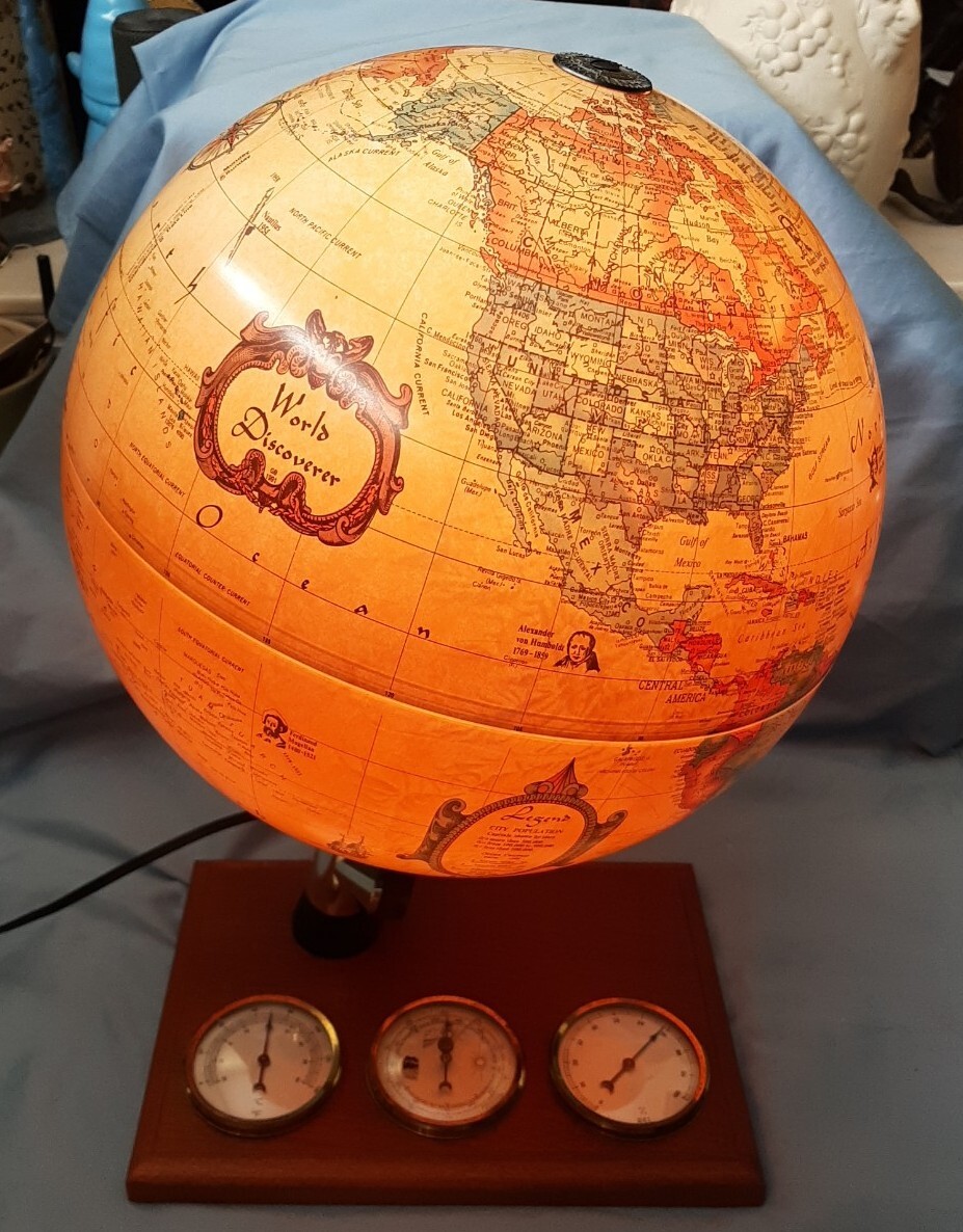 Lighted Scan Globe World Discoverer 12” w/ Weather Station Gauges—Denmark! 1990