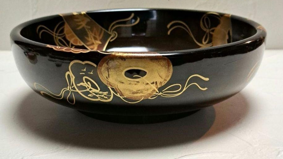Japanese Lacquer Makie Wooden Bowl Antique Taisho Era