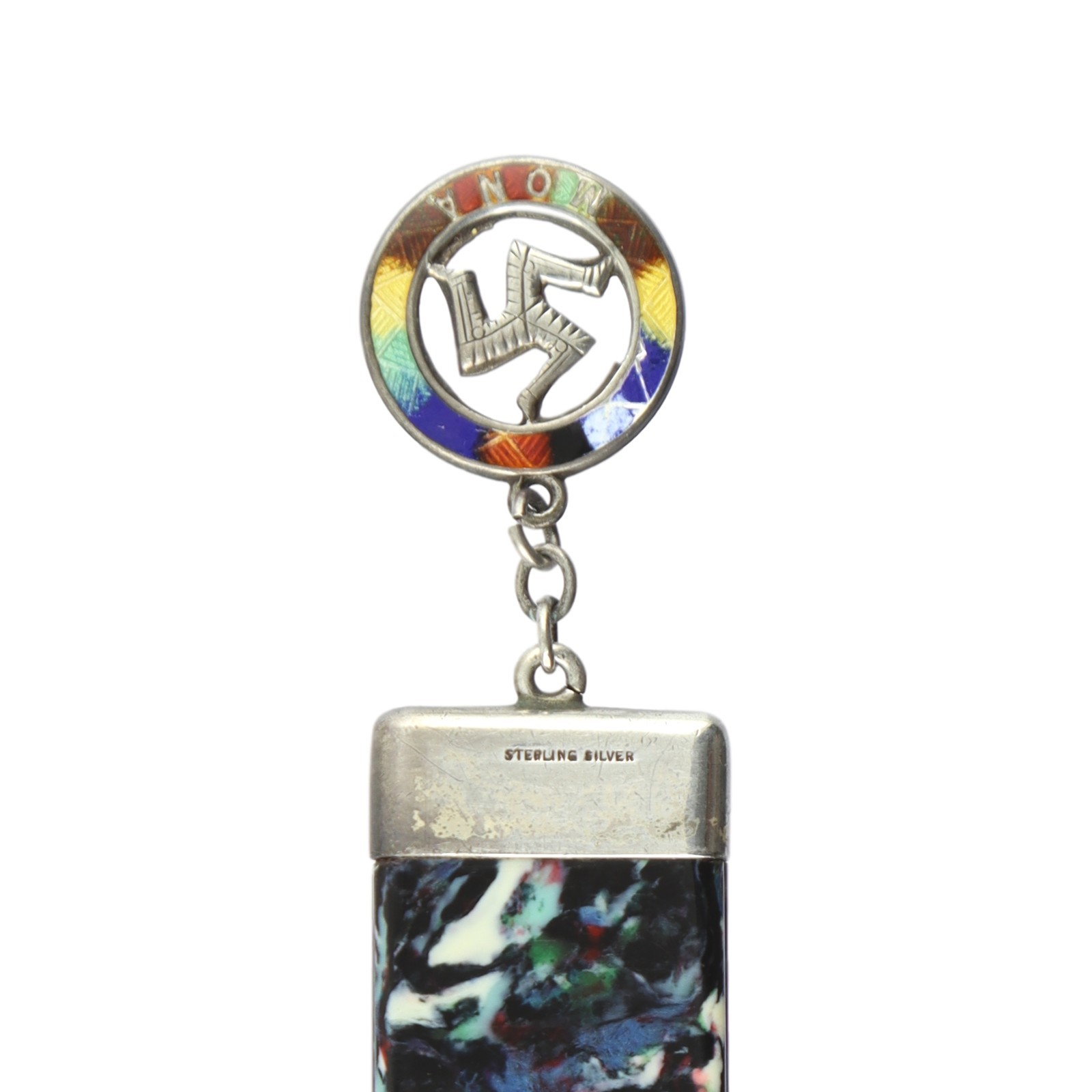 Celluloid / Bakelite Silver Bookmark MONA ISLE Of MAN Enamel Charm 1920’s