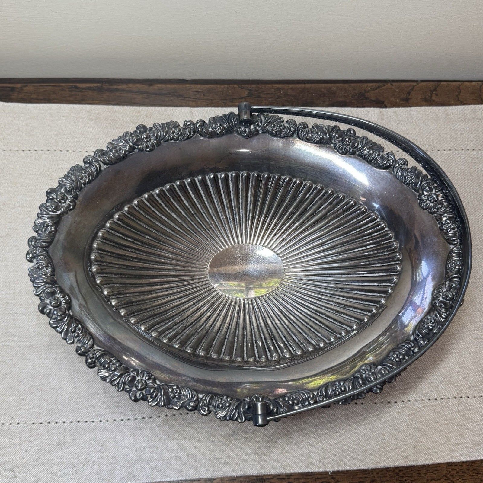 Antique EPNS Silver Plated Swing Handle Fruit Basket Bon Bon Bowl Monogram N