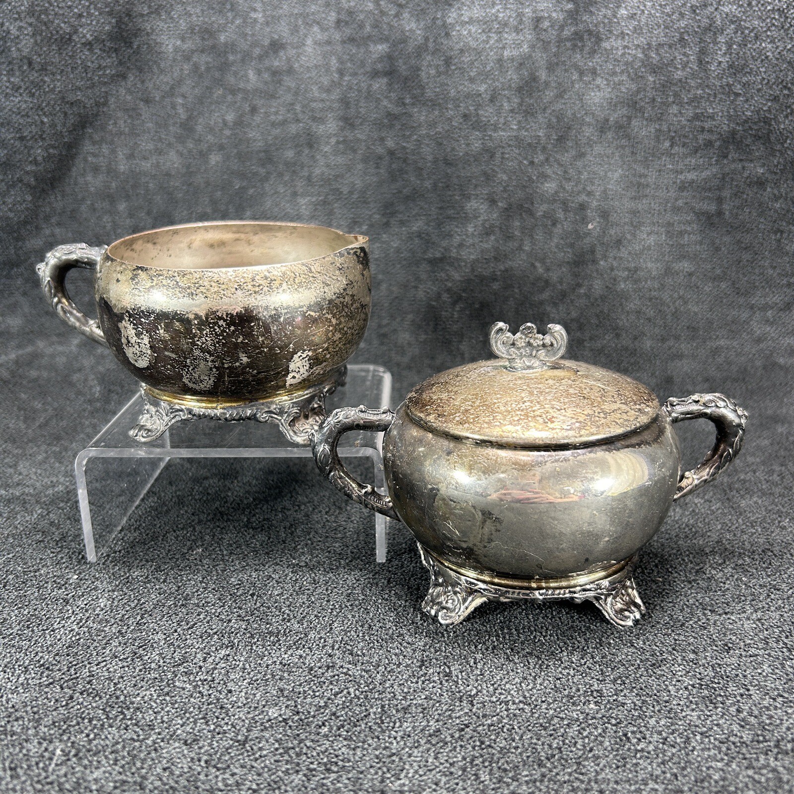 Antique 1876-1910 CASTLE SILVER CORP Silverplate Creamer & Covered Sugar Bowl