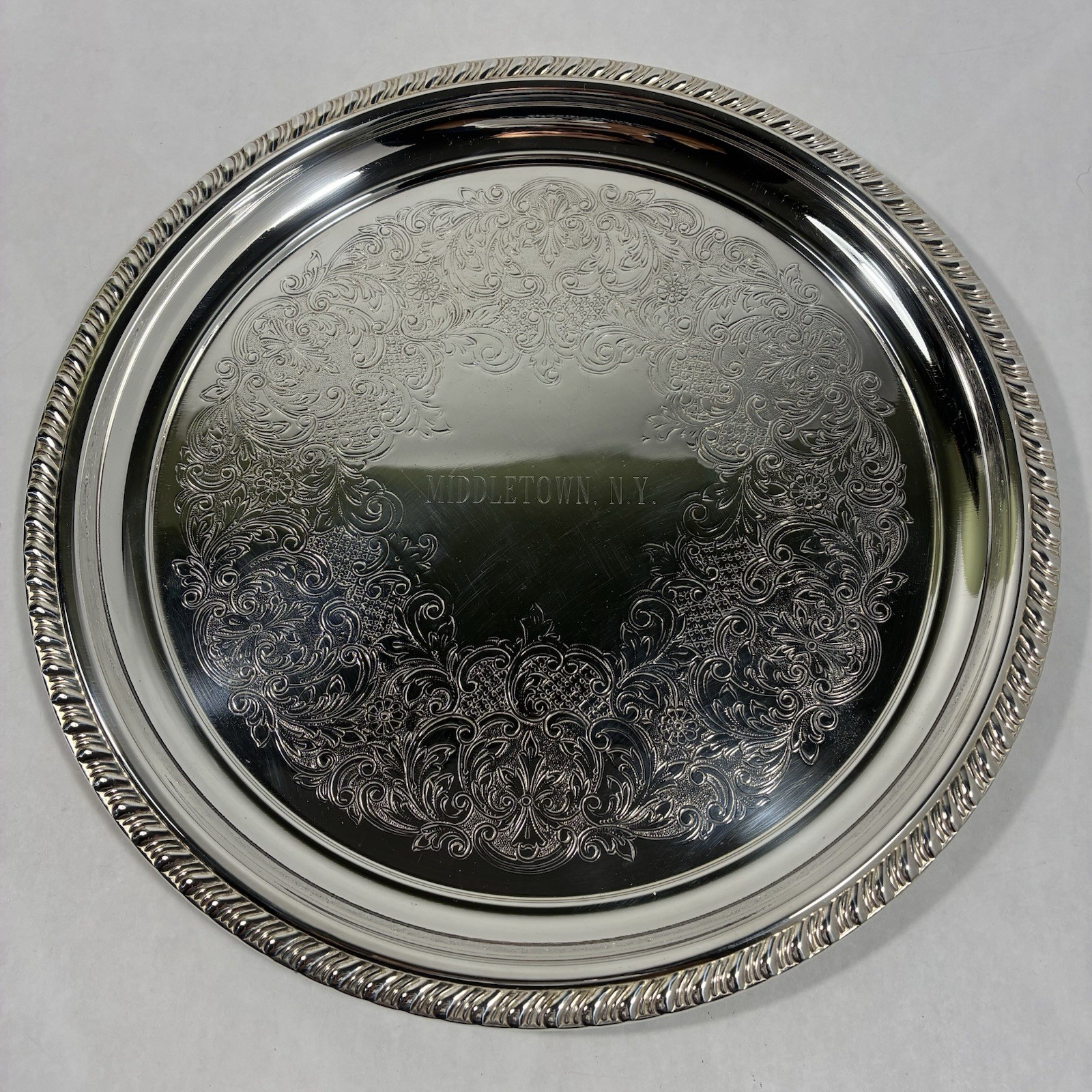 Vtg Silver Plated Round 10″ Tray Horse Show Trophy Engraved Middletown N.Y.