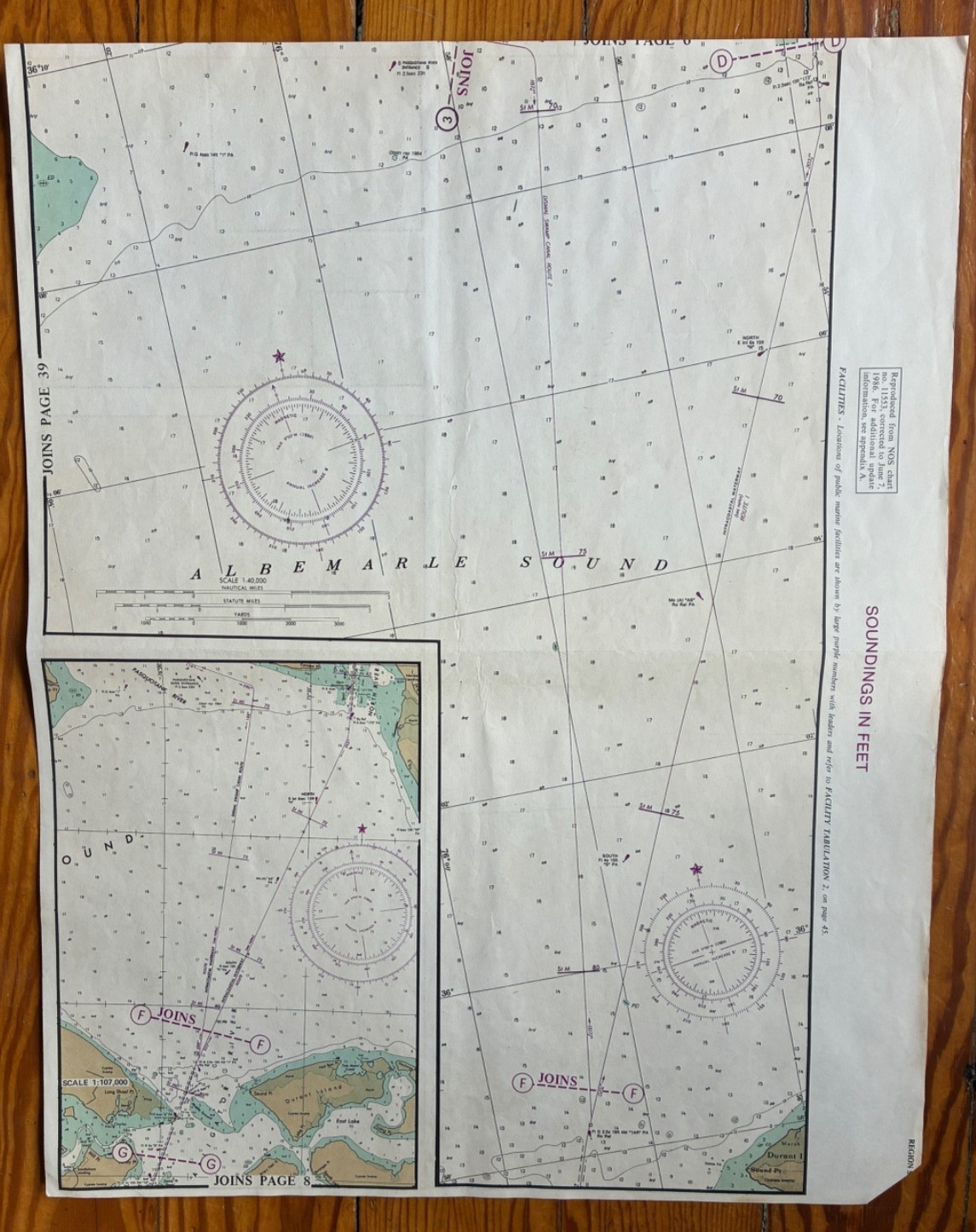 Vintage Nautical Chart North Carolina, Albemarle Sound, Durant Island, East Lake