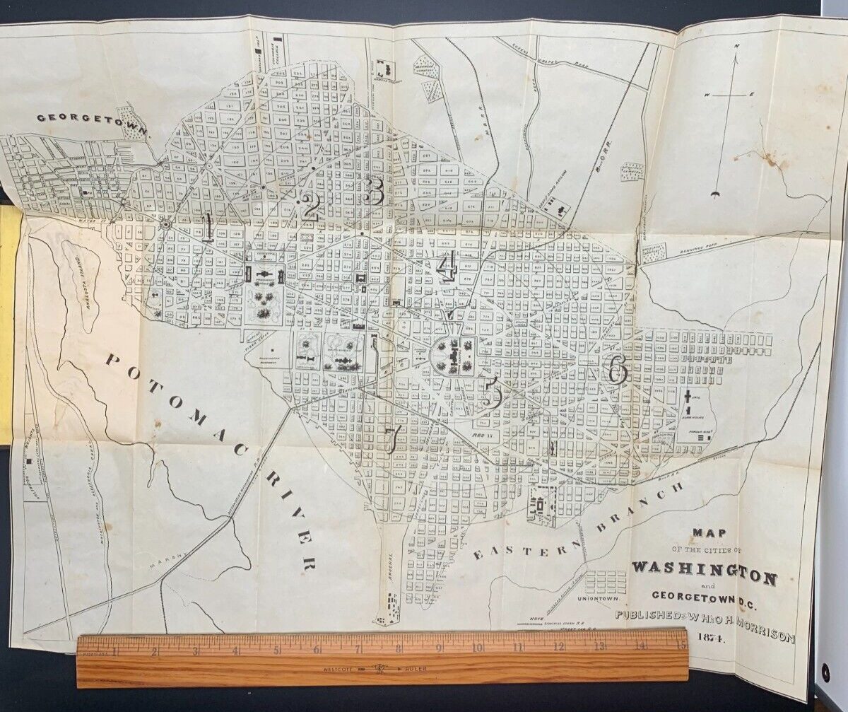 1875 Washington DC Guide Morrison Strangers Guide Folding Map Antique Book