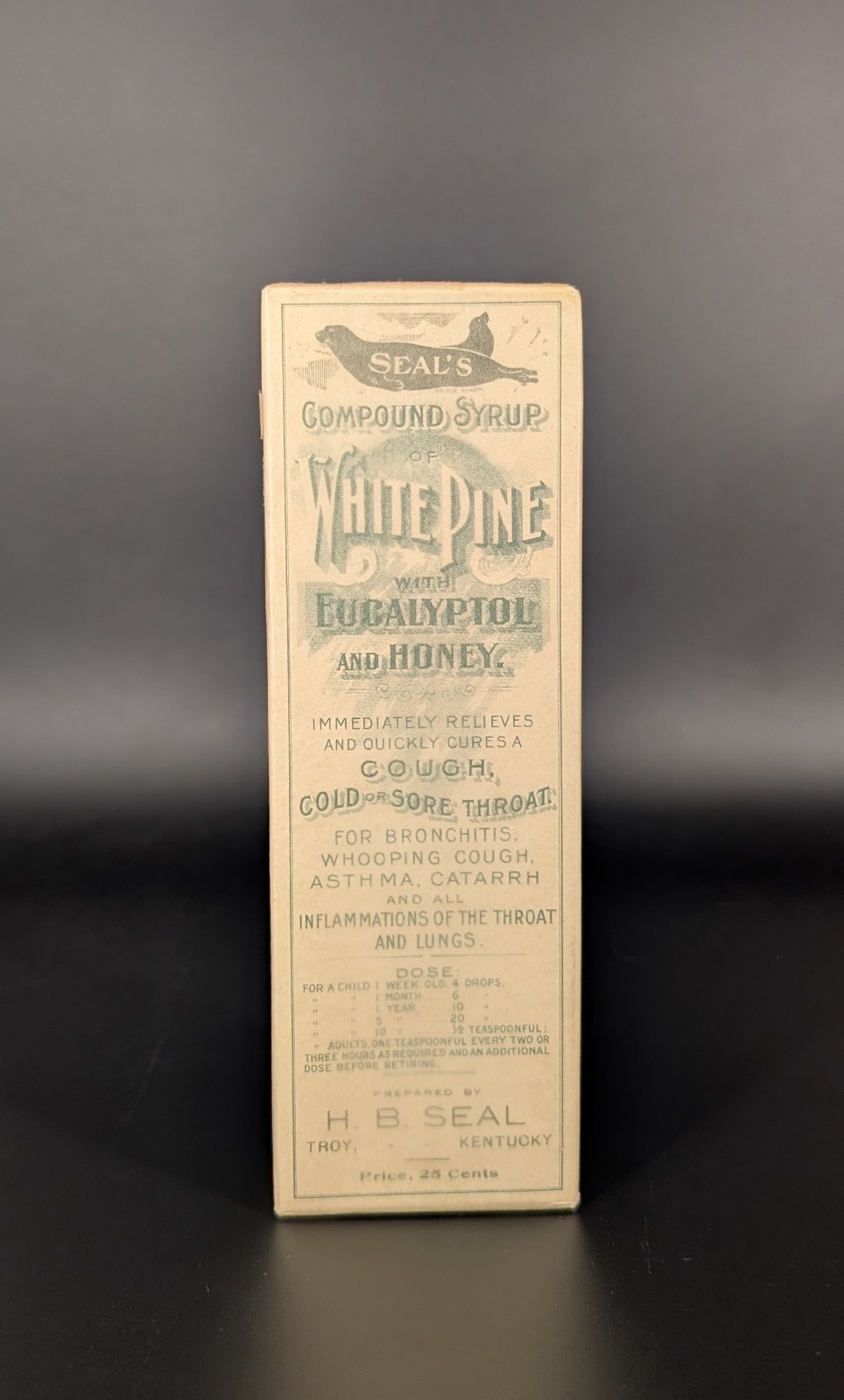 Seal’s White Pine Cough Syrup Antique Medicine Bottle in Box NOS