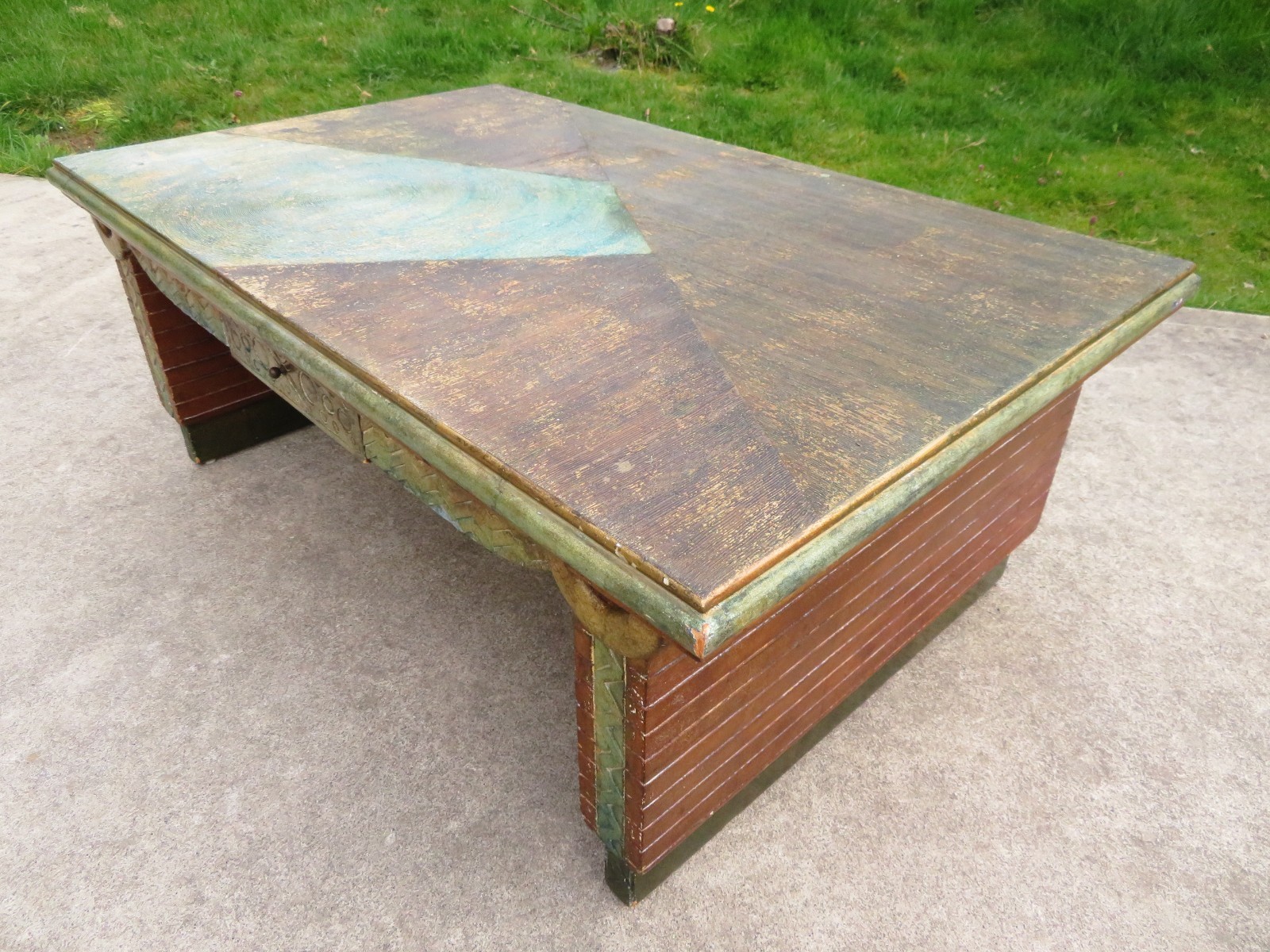 VTG Post Modern DOUBLE DRAWER COFFEE TABLE Textured SCULPTURAL ART Brutalist MCM