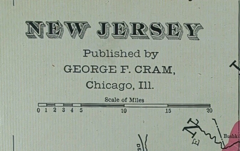 Vintage 1907 NEW JERSEY Map 14″x22″ Old Antique Original NEW BRUNSWICK NEWARK NJ