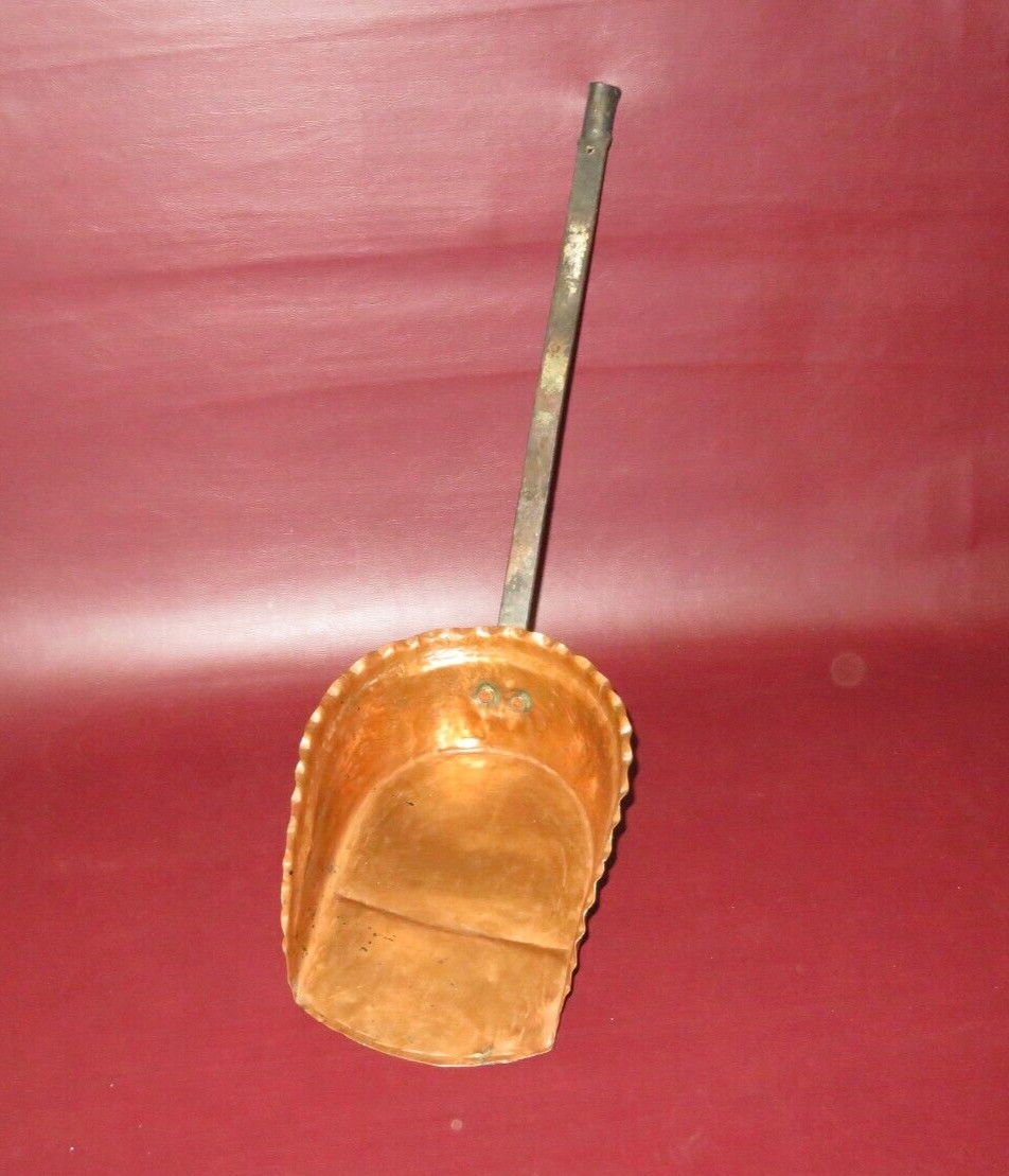 Antique 24.5″ English Hand Hammered Copper Coal Shovel Scoop w/ Iron Handle