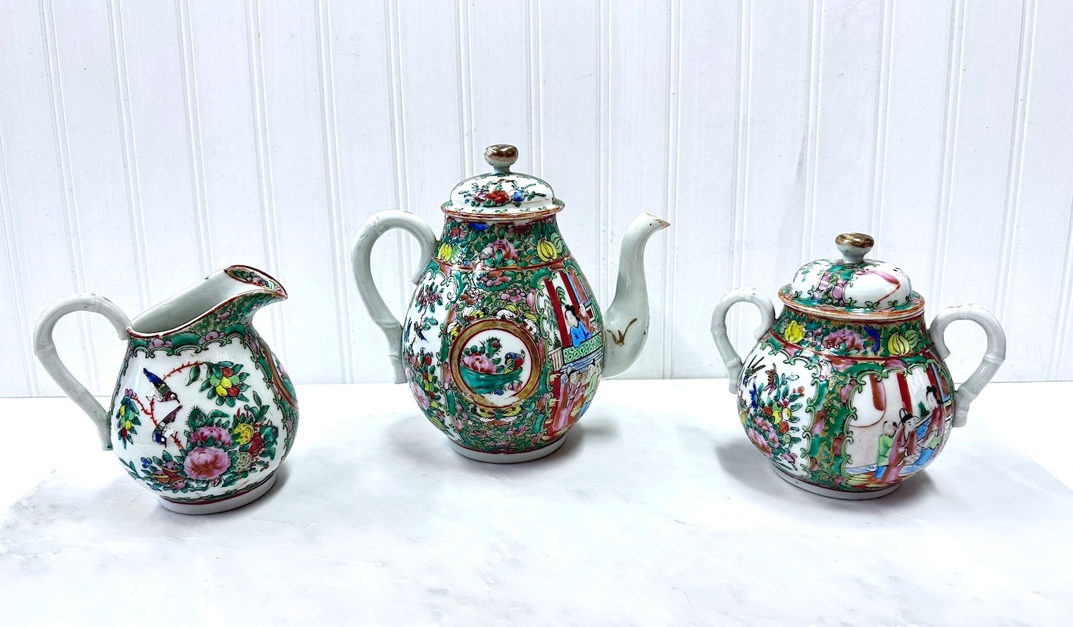 Chinese Antique 19th Century Rose Medallion Porcelain Tea Set (3 Pieces)