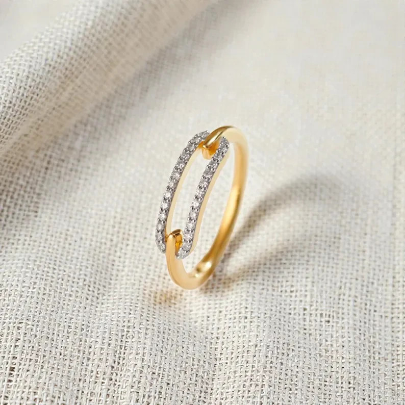 0.5Ct Round Lab Created Diamond Paperclip Engagement Ring 14K Yellow Gold Plated