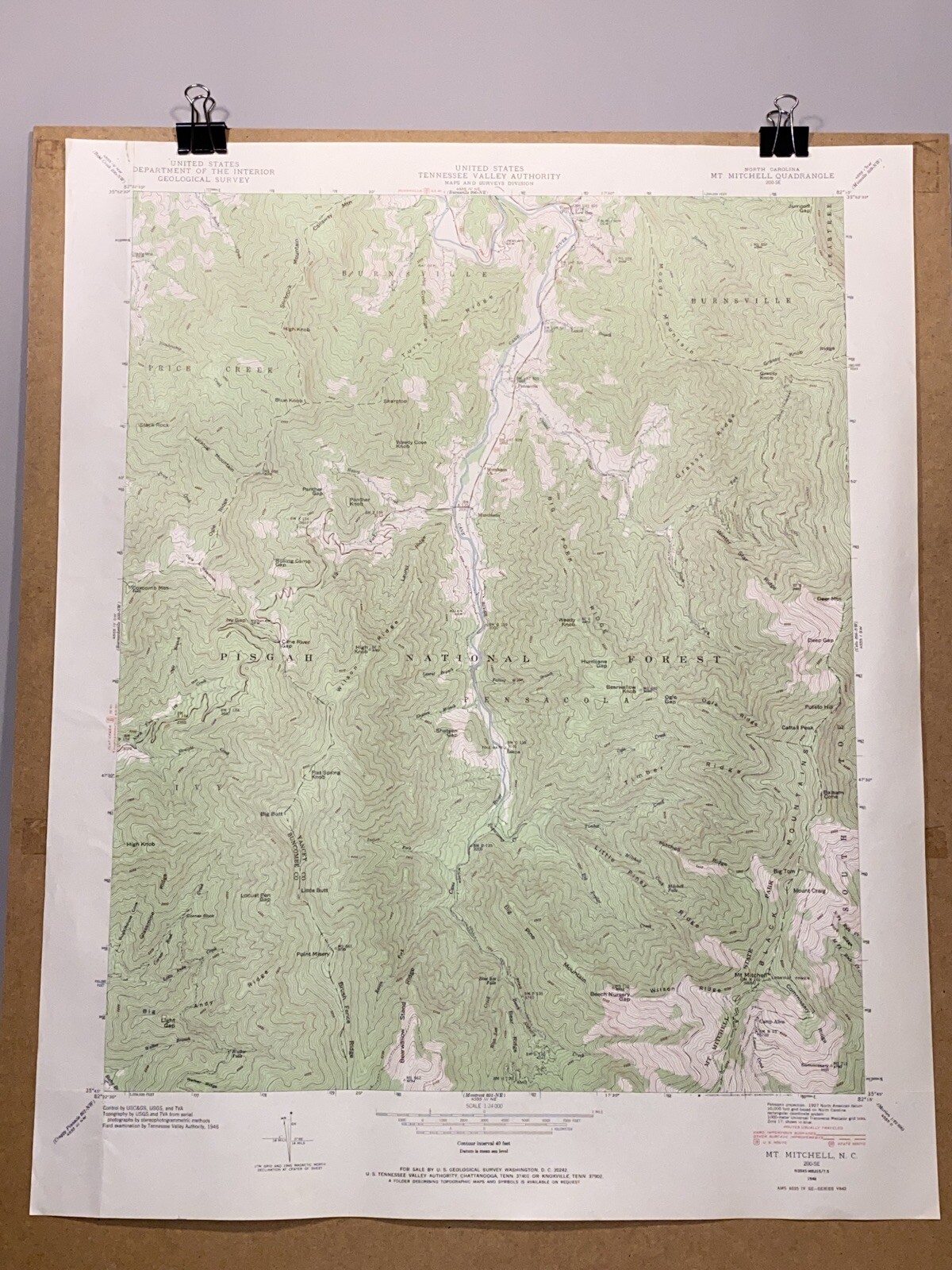 Mount Mitchell North Carolina Tennessee Valley Authority TVA 1946 Map Mt Pisgah