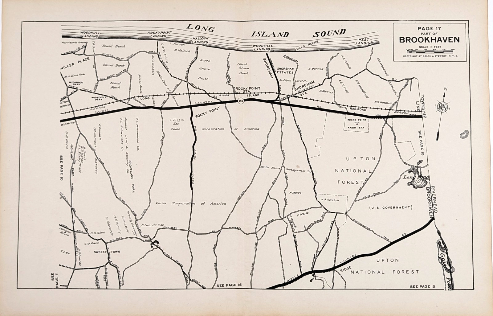 1929 BROOKHAVEN – Long Island Map SUFFOLK County – LARGE ORIGINAL ANTIQUE