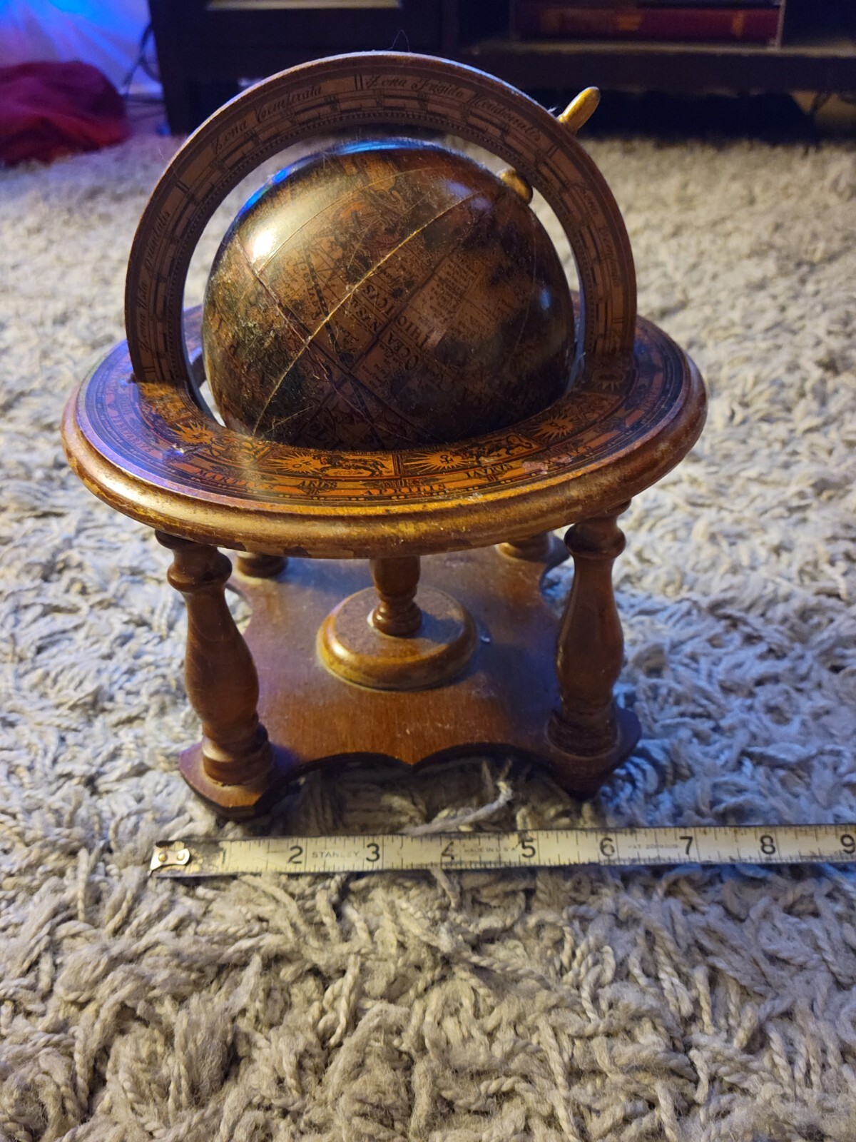 Vintage Wood Old World Desk Globe Astrological Zodiac Signs Made in Italy VTG 9″
