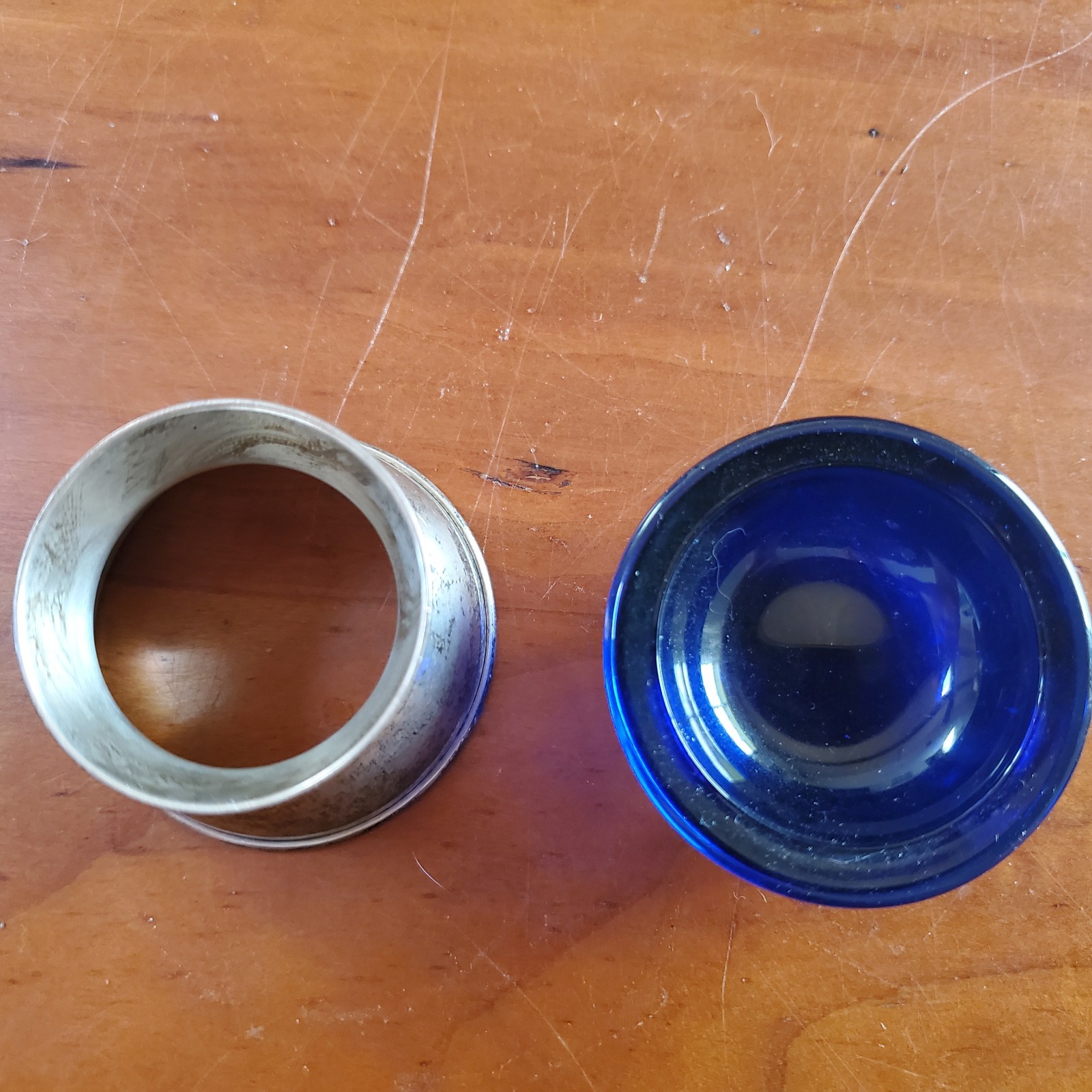 Antique STERLING Reed & Barton Salt Cellar Cobalt Blue Glass Liner