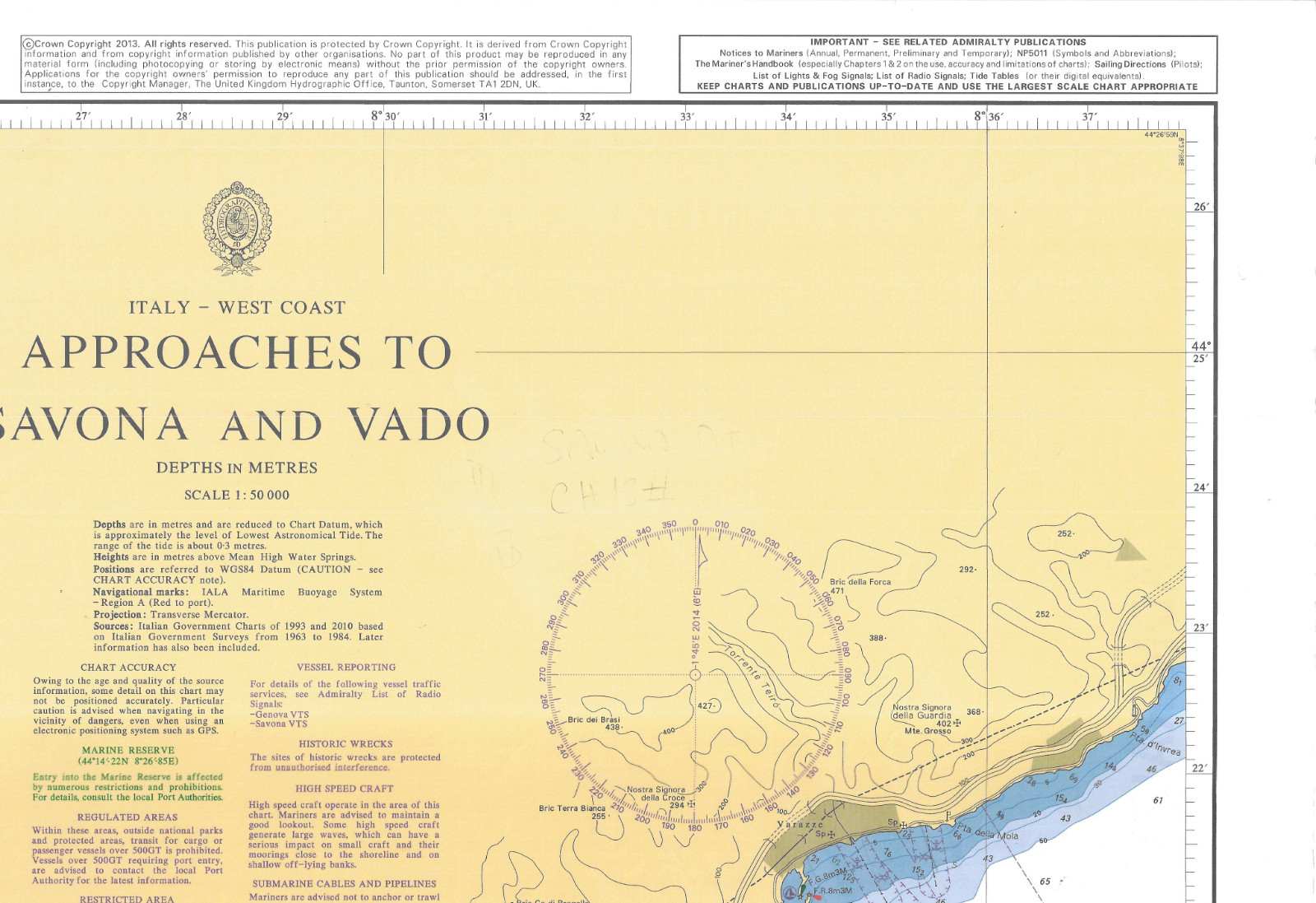 350 Admiralty Chart Italy West Coast Approaches Savona And Vado Map Marine Paper