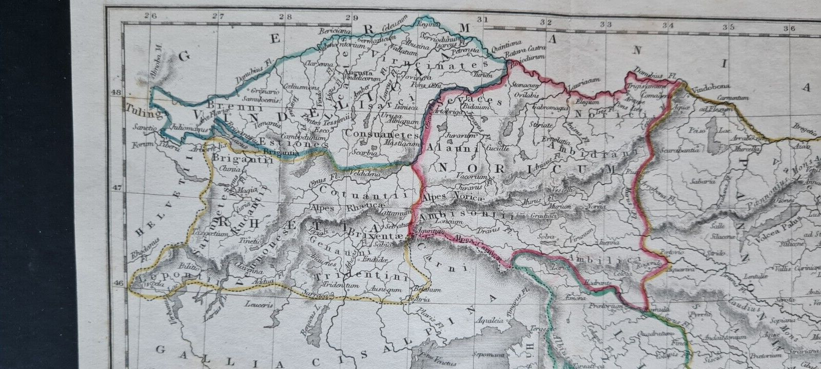 Antique (1844) map -Vindelicia et Illyricum – Ancient / Roman Croatia – Slovenia