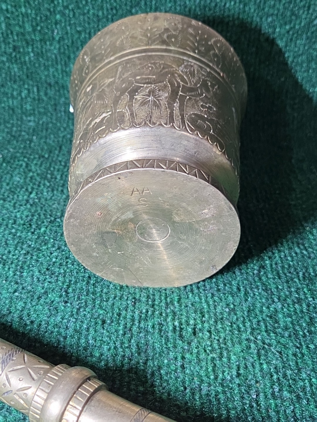 Vintage Etched Solid Brass Mortar and Pestle Heavy Apothecary 5.6 Pounds