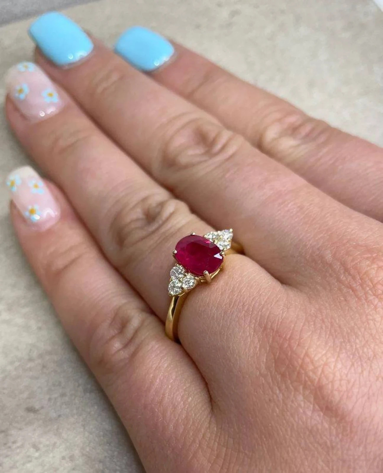 2.54 Ct Oval Cut Natural Ruby And Diamond Ring 14K Yellow Gold Size 8