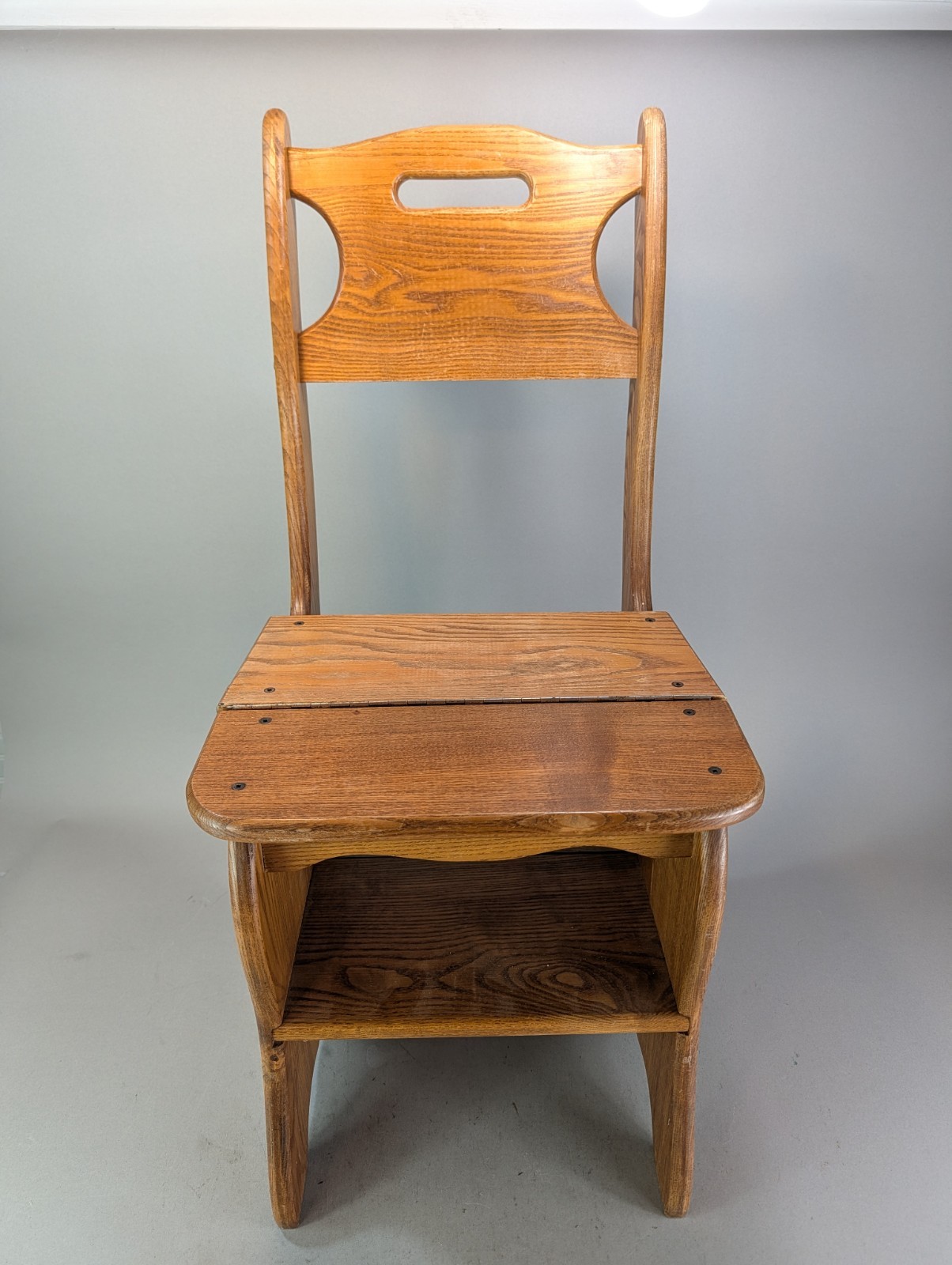 Vintage Wooden Folding Library Convertible Chair Ladder Rustic Step Stool Oak