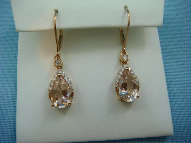 3Ct Pear Lab-Created Morganite Leverback Dangle Earrings 14K Rose Gold Finish